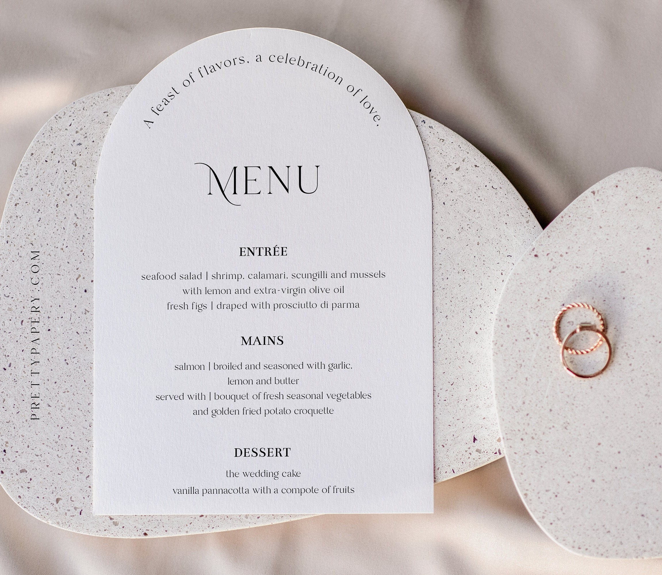 Arch Wedding Menu Template, Minimalist Modern Drink Menu (Canva, Instant Download) — color and font customization preview