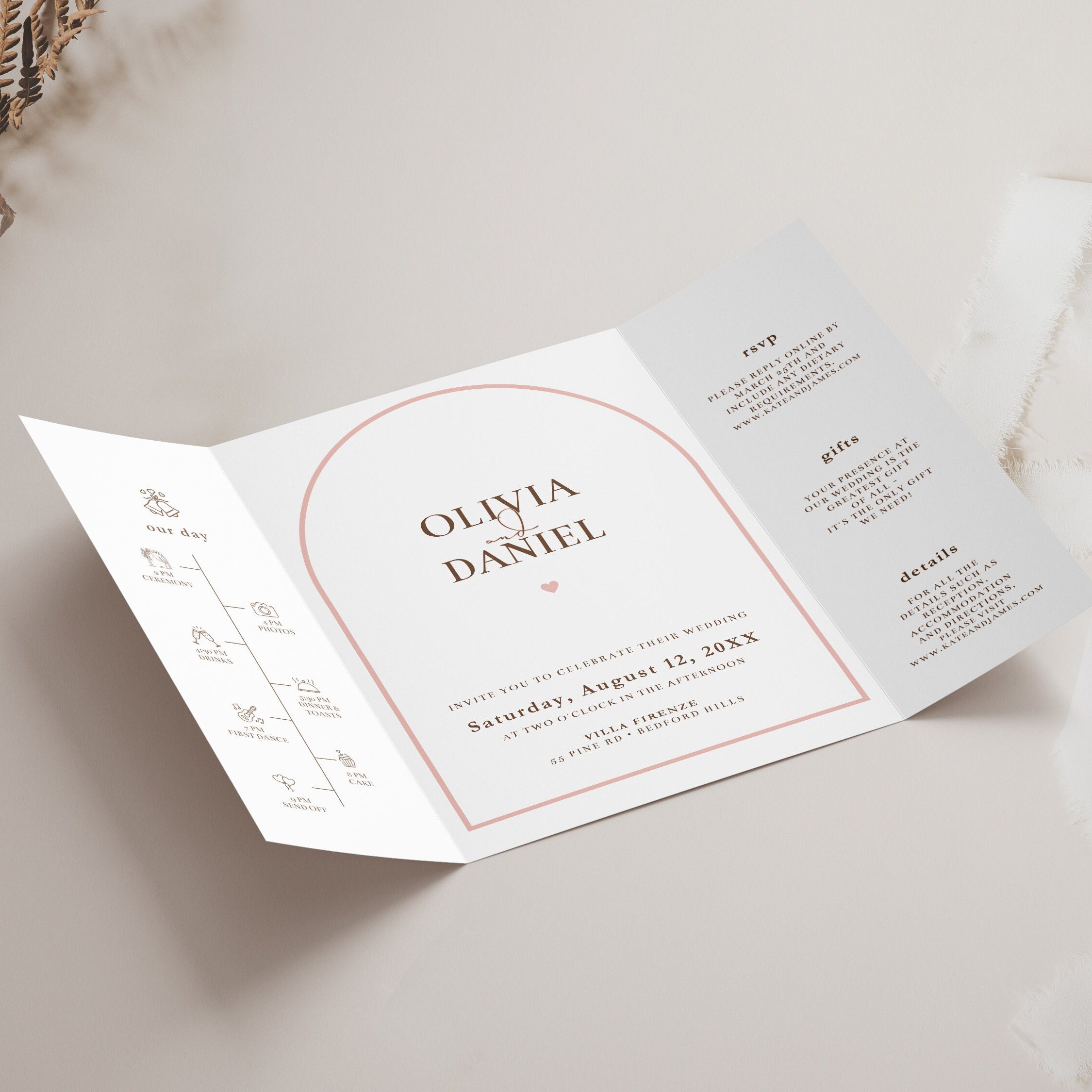 Arch Gatefold Wedding Invitation Template: Canva Trifold With Photo Design, Inst - image 3