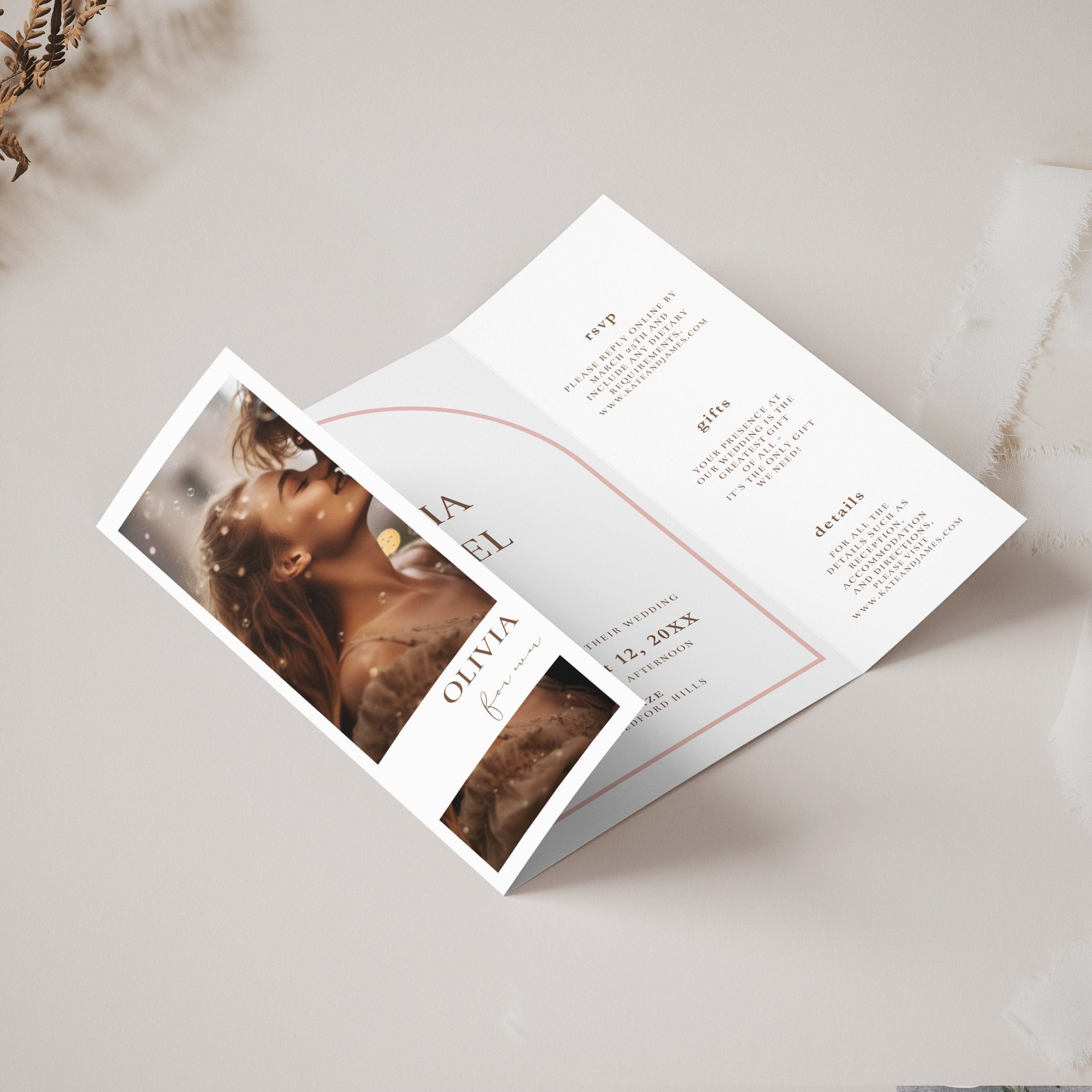 Arch Gatefold Wedding Invitation Template: Canva Trifold With Photo Design, Inst - image 10