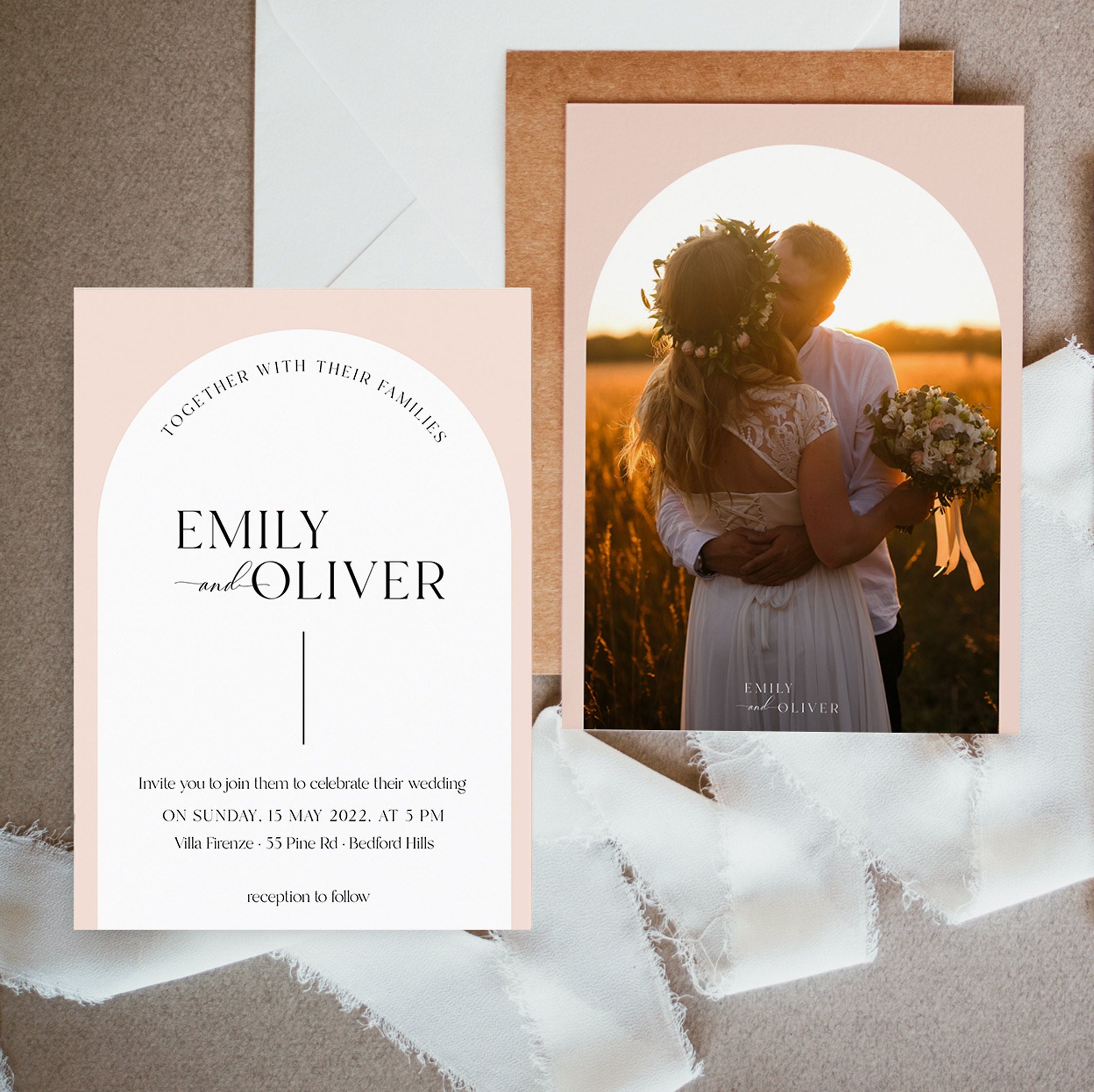 Arch Wedding Invitation Suite Template,  Boho Wedding, RSVP, Details, Instant Do - image 2