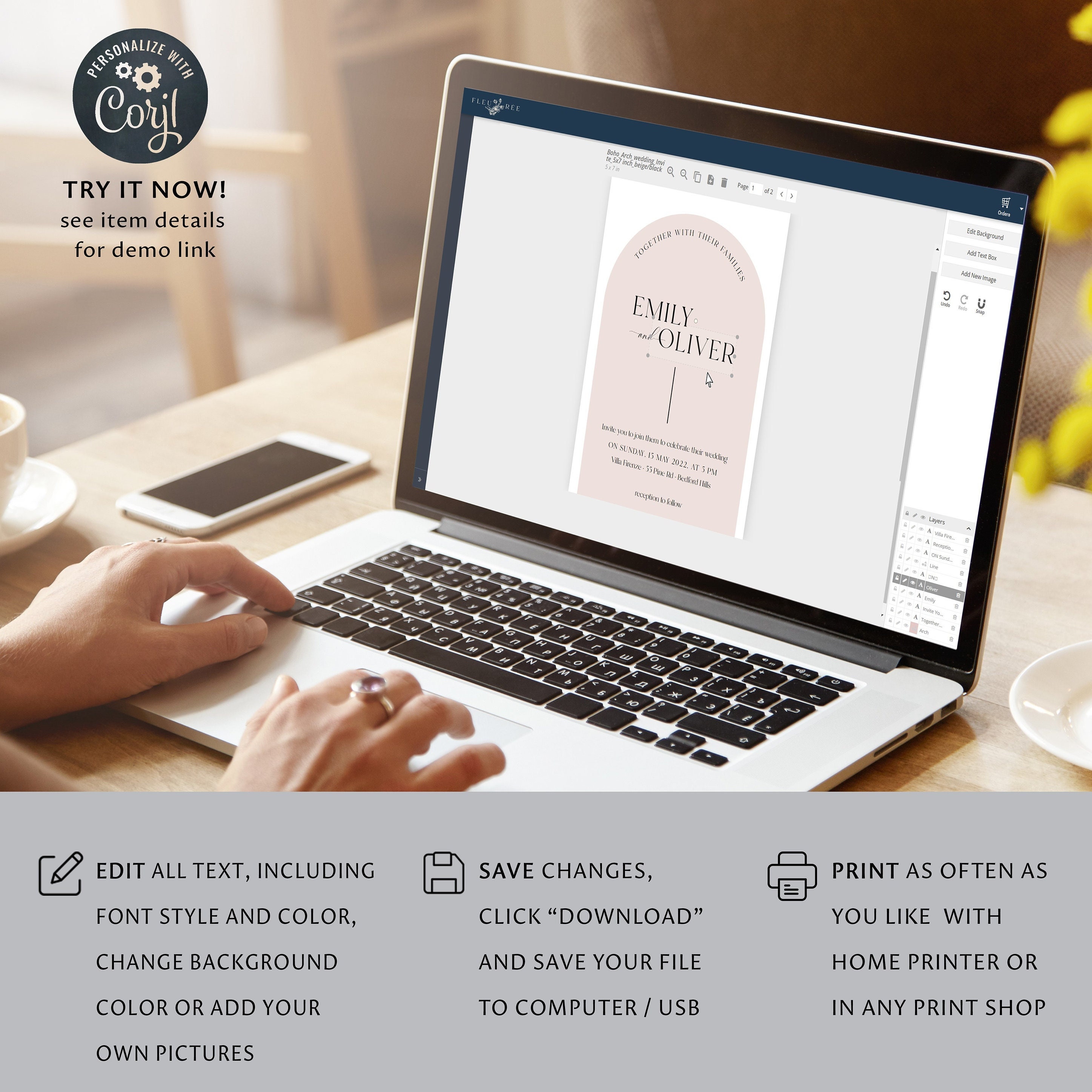 Arch Wedding Invitation Suite Template,  Boho Wedding, RSVP, Details, Instant Do - image 6