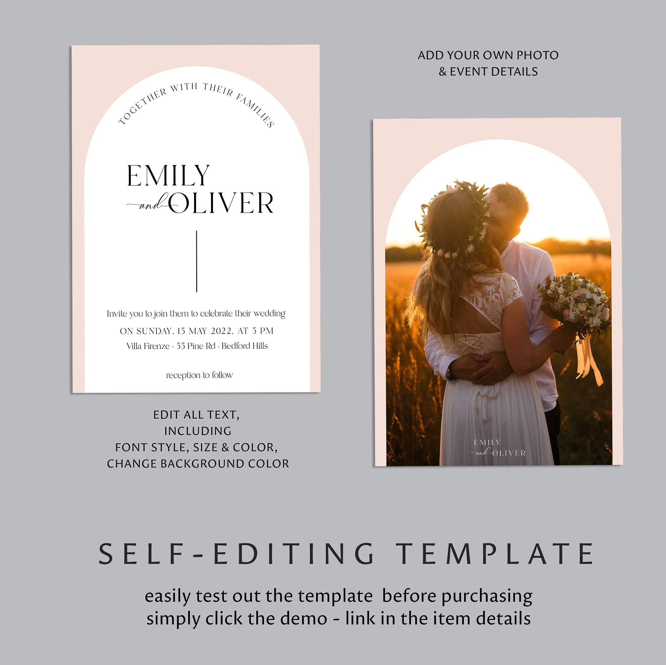 Arch Wedding Invitation Suite Template,  Boho Wedding, RSVP, Details, Instant Do - image 8