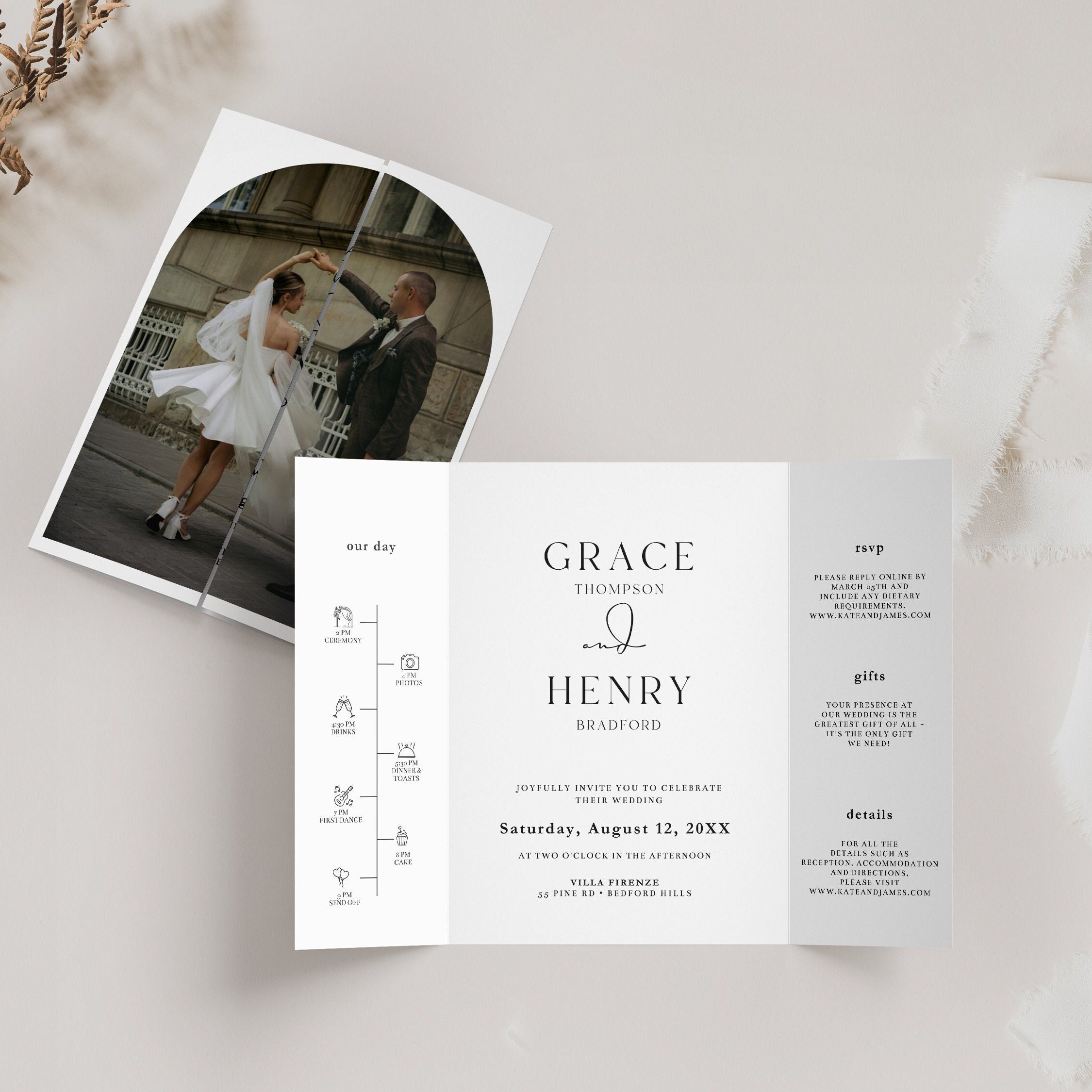 Minimalist Photo Wedding Invitation Template, Canva (Instant Download) — main preview
