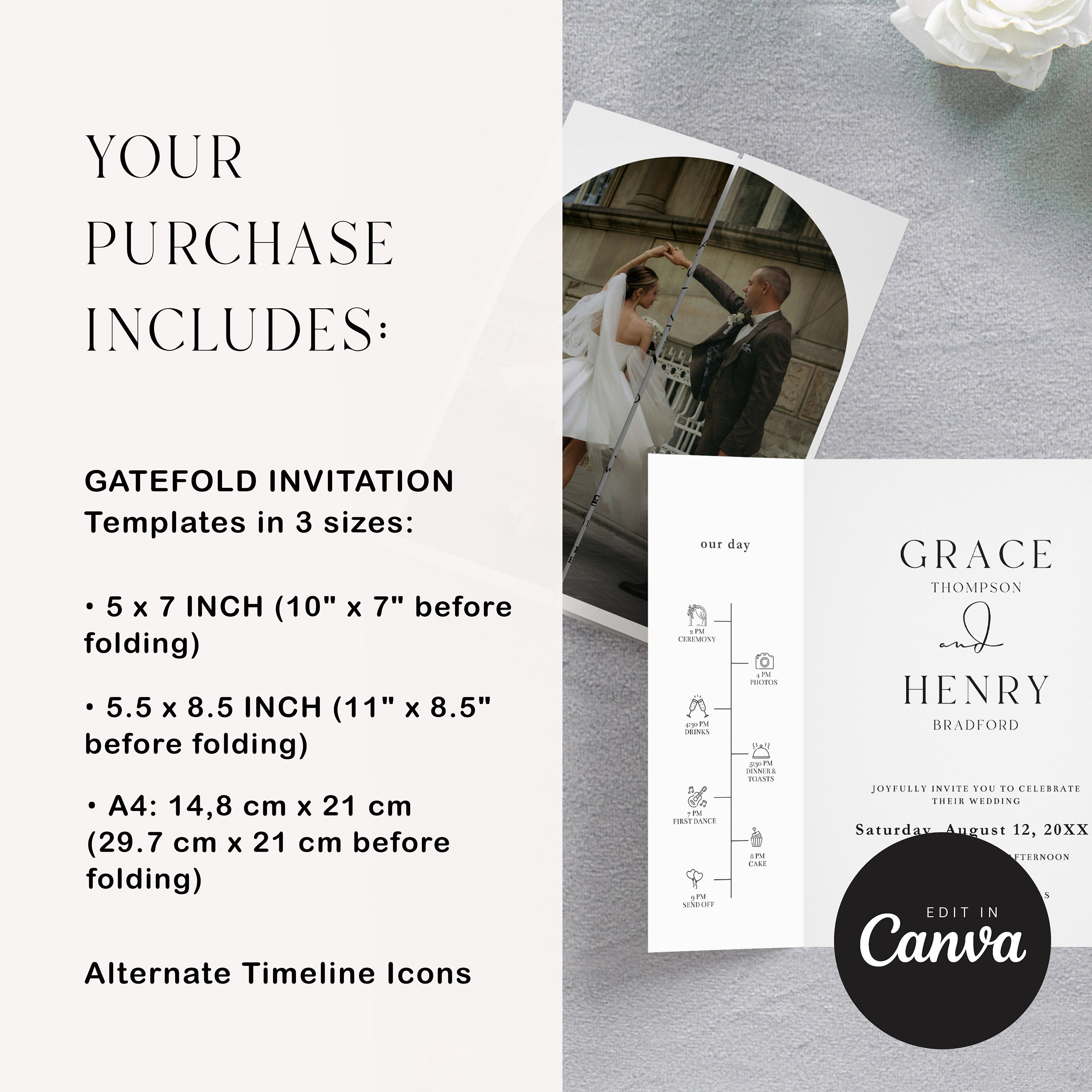 Minimalist Photo Wedding Invitation Template, Canva (Instant Download) — minimalist design detail