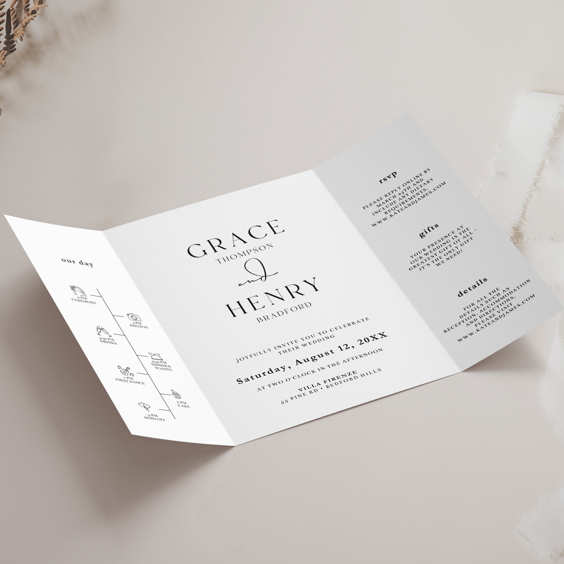 Minimalist Photo Wedding Invitation Template, Canva (Instant Download) — color and font customization preview