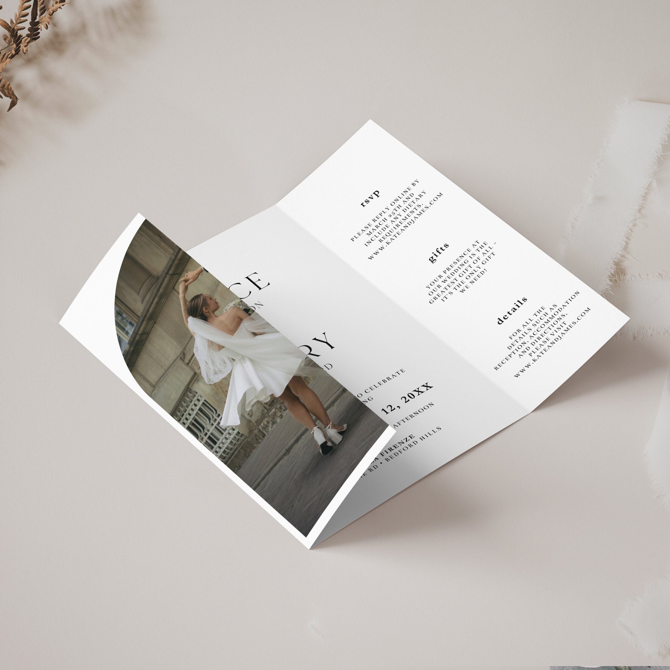 Minimalist Photo Wedding Invitation Template, Canva (Instant Download) — in real wedding context