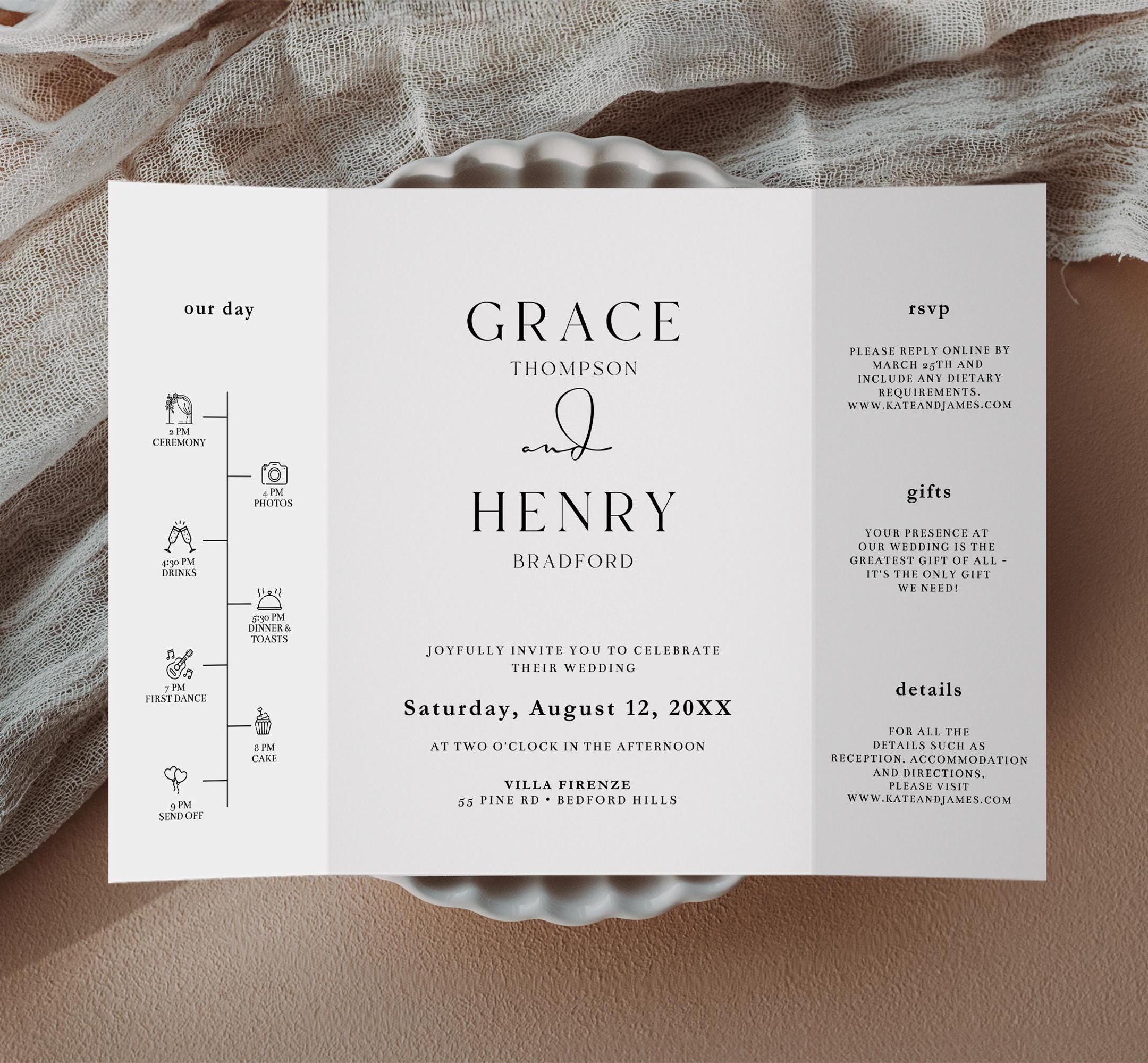Minimalist Photo Wedding Invitation Template, Canva (Instant Download) — alternate color variant