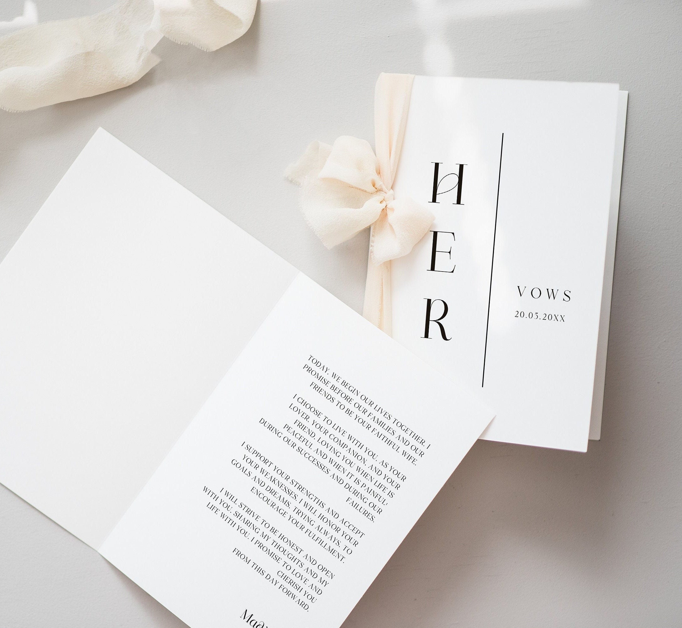 Elegant Wedding Vow Book Template: His & Hers, Editable Canv