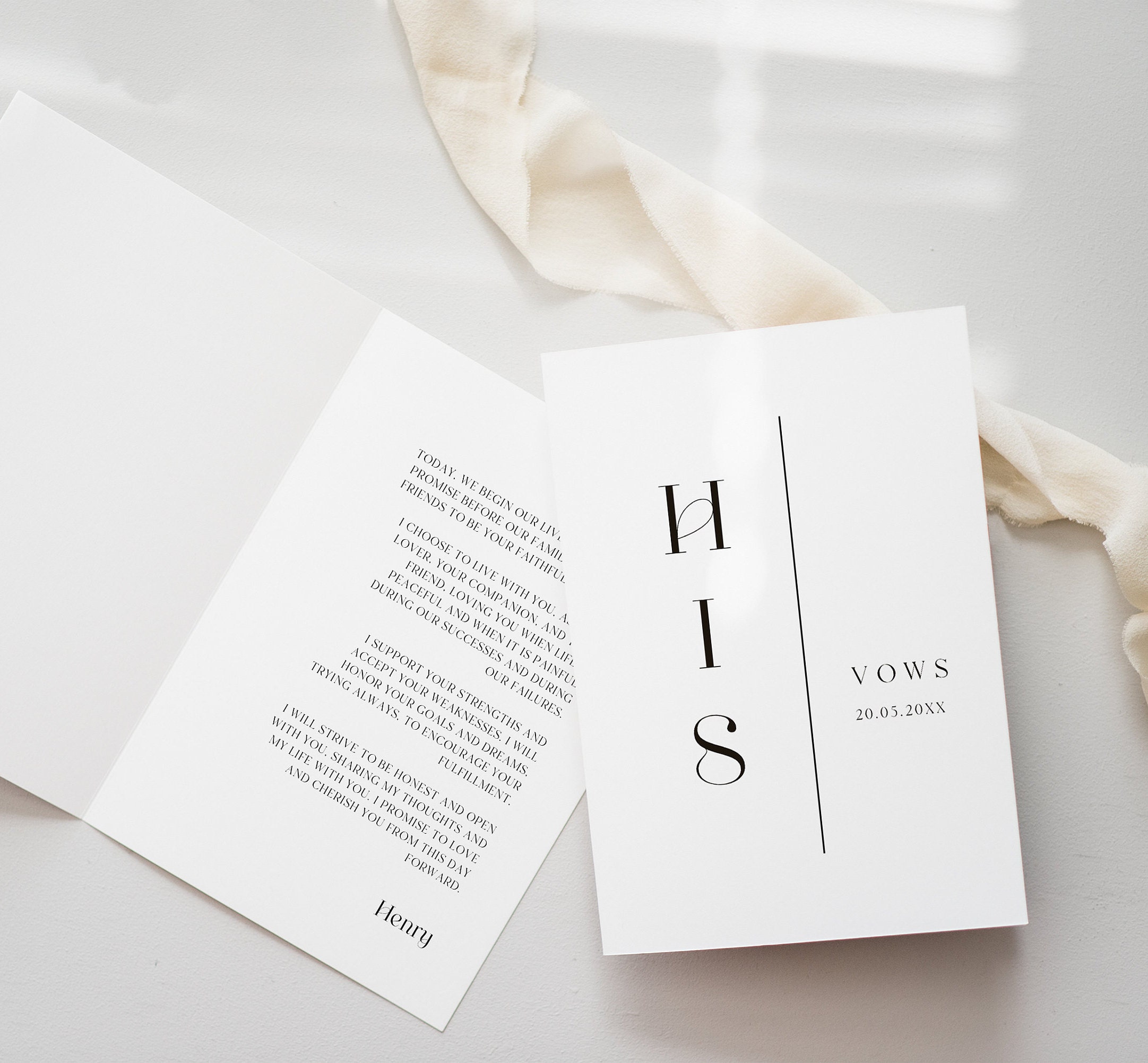 Elegant Wedding Vow Book Template: His & Hers, Editable Canva Cards (Instant Download) — color and font customization preview