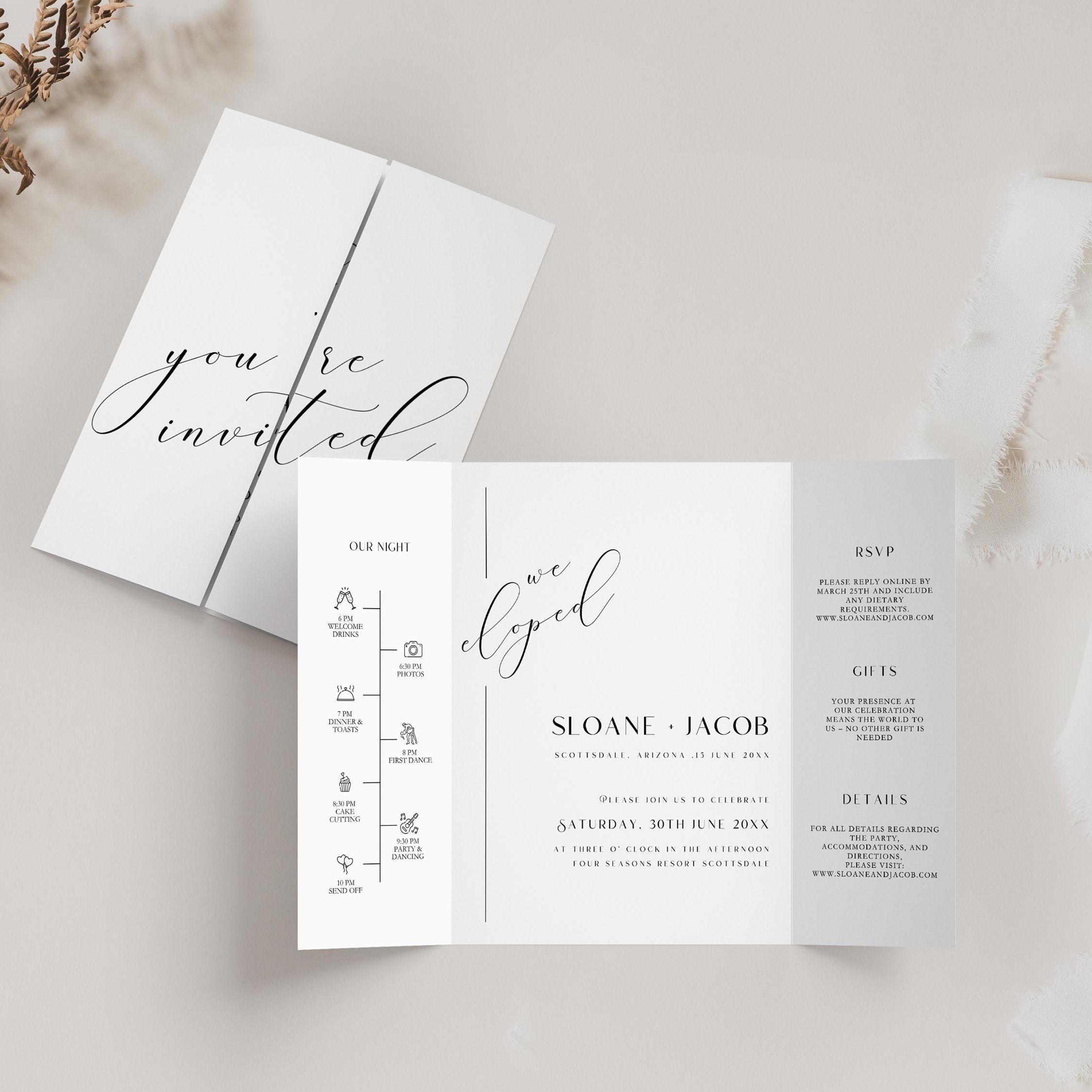 Elopement Photo Wedding Invitation Template, Modern Minimalist Gatefold (Canva T