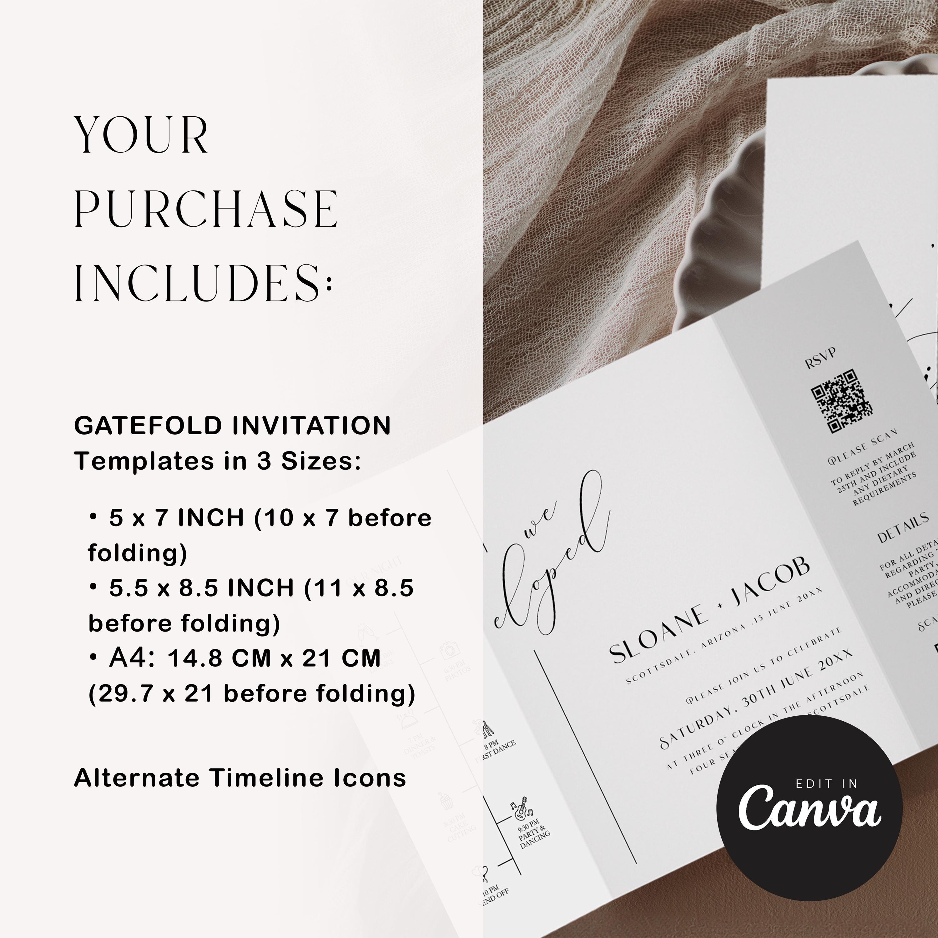 Elopement Photo Wedding Invitation Template, Modern Minimalist Gatefold (Canva T - image 2