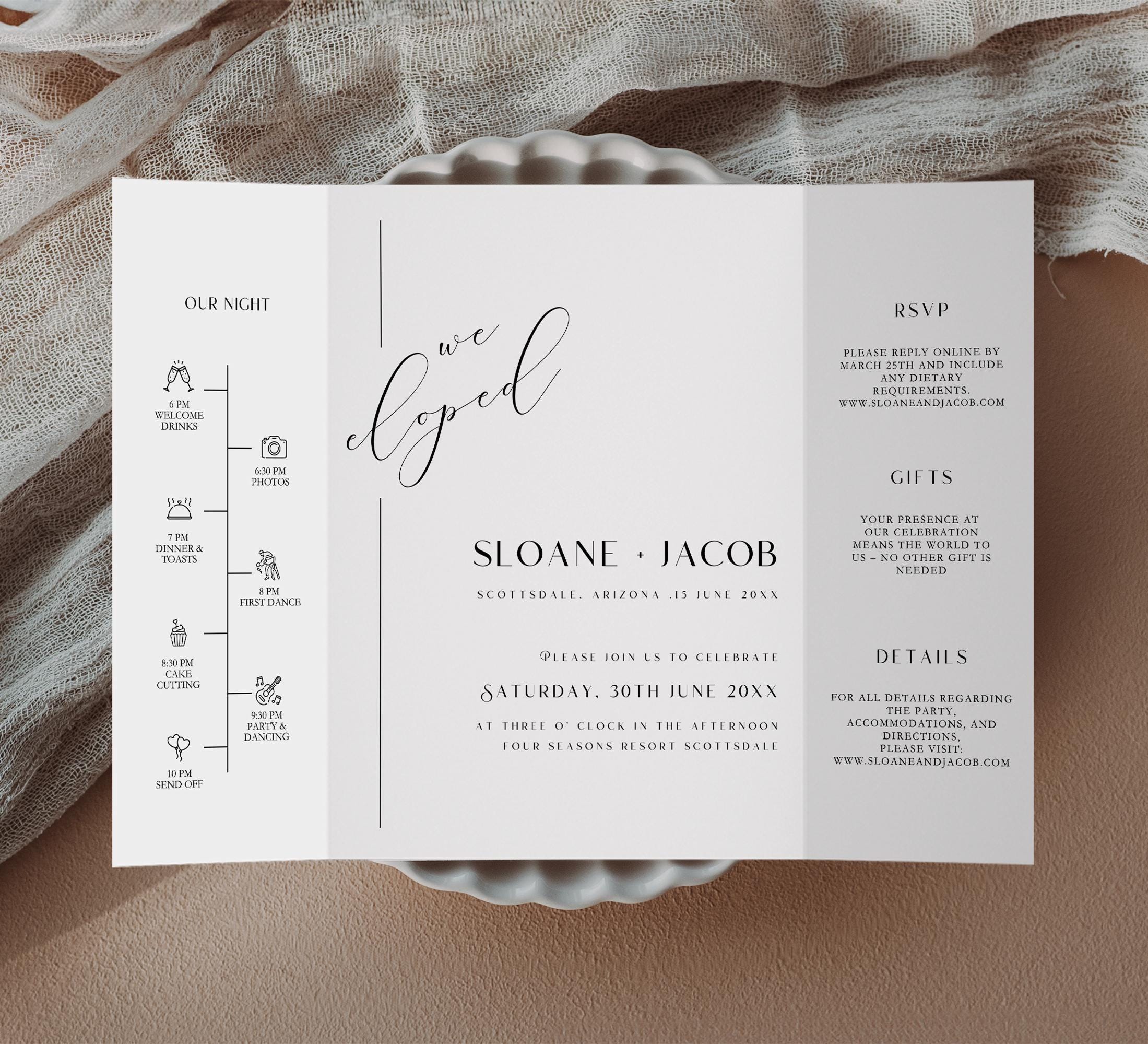 Elopement Photo Wedding Invitation Template, Modern Minimalist Gatefold (Canva T - image 3