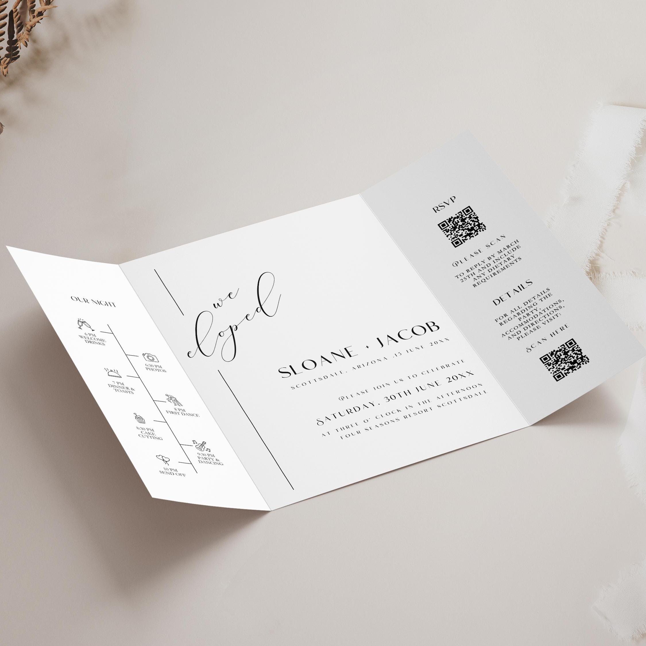 Elopement Photo Wedding Invitation Template, Modern Minimalist Gatefold (Canva T - image 6