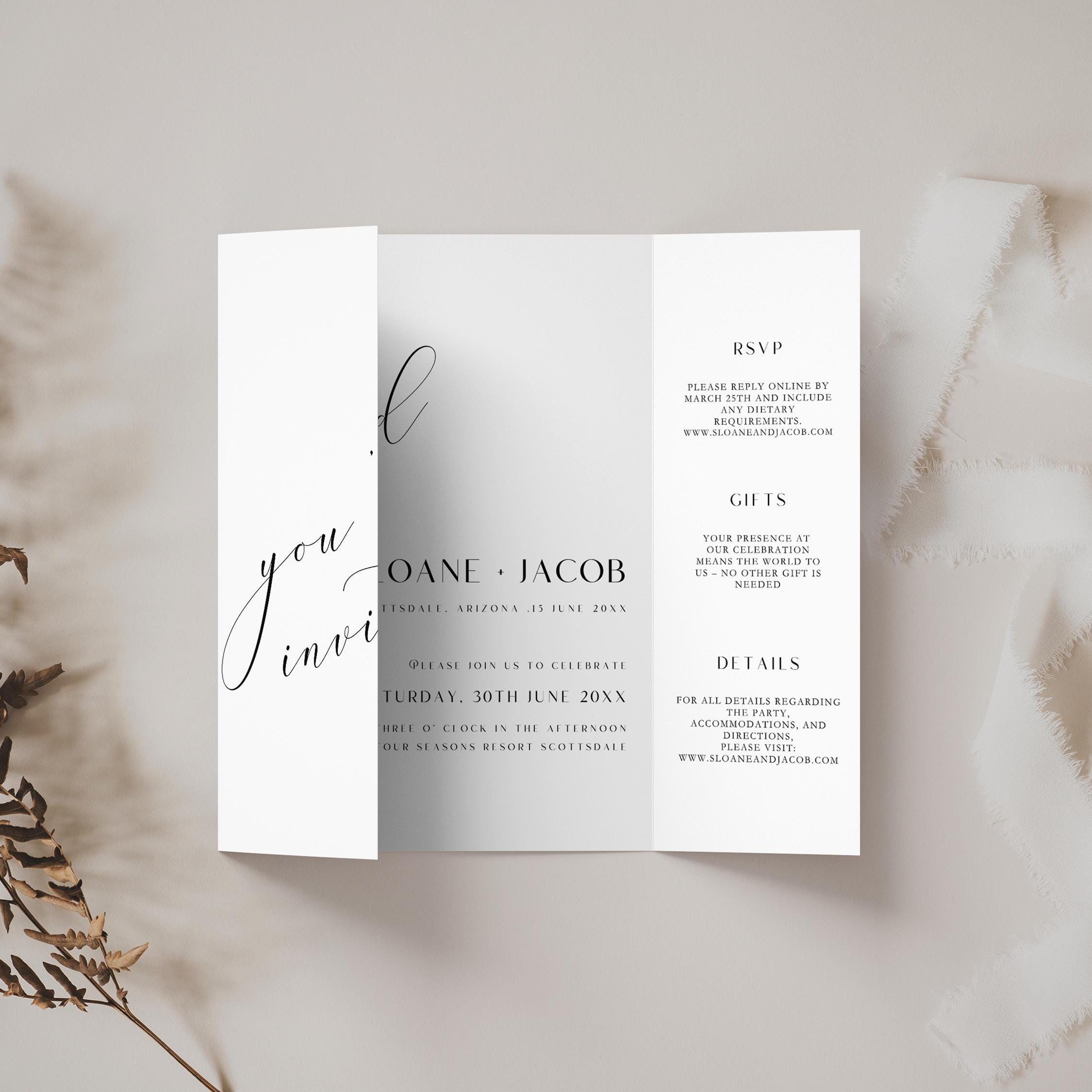 Elopement Photo Wedding Invitation Template, Modern Minimalist Gatefold (Canva T - image 7