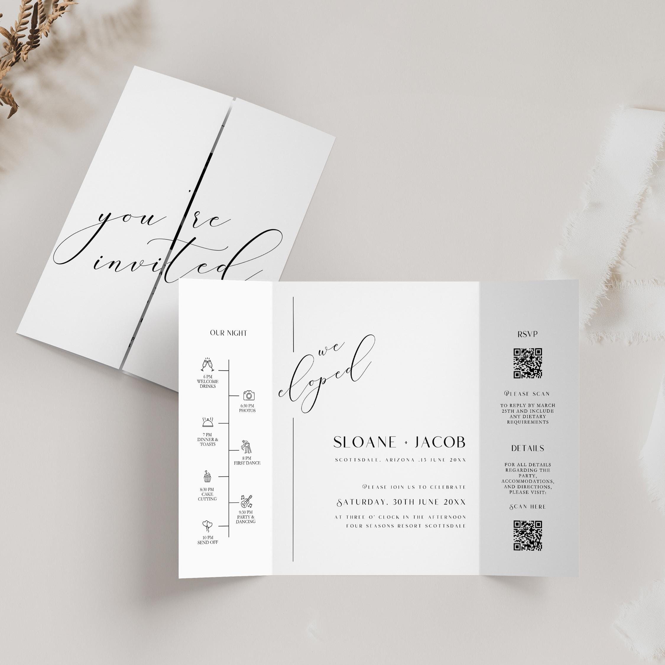 Elopement Photo Wedding Invitation Template, Modern Minimalist Gatefold (Canva T - image 9