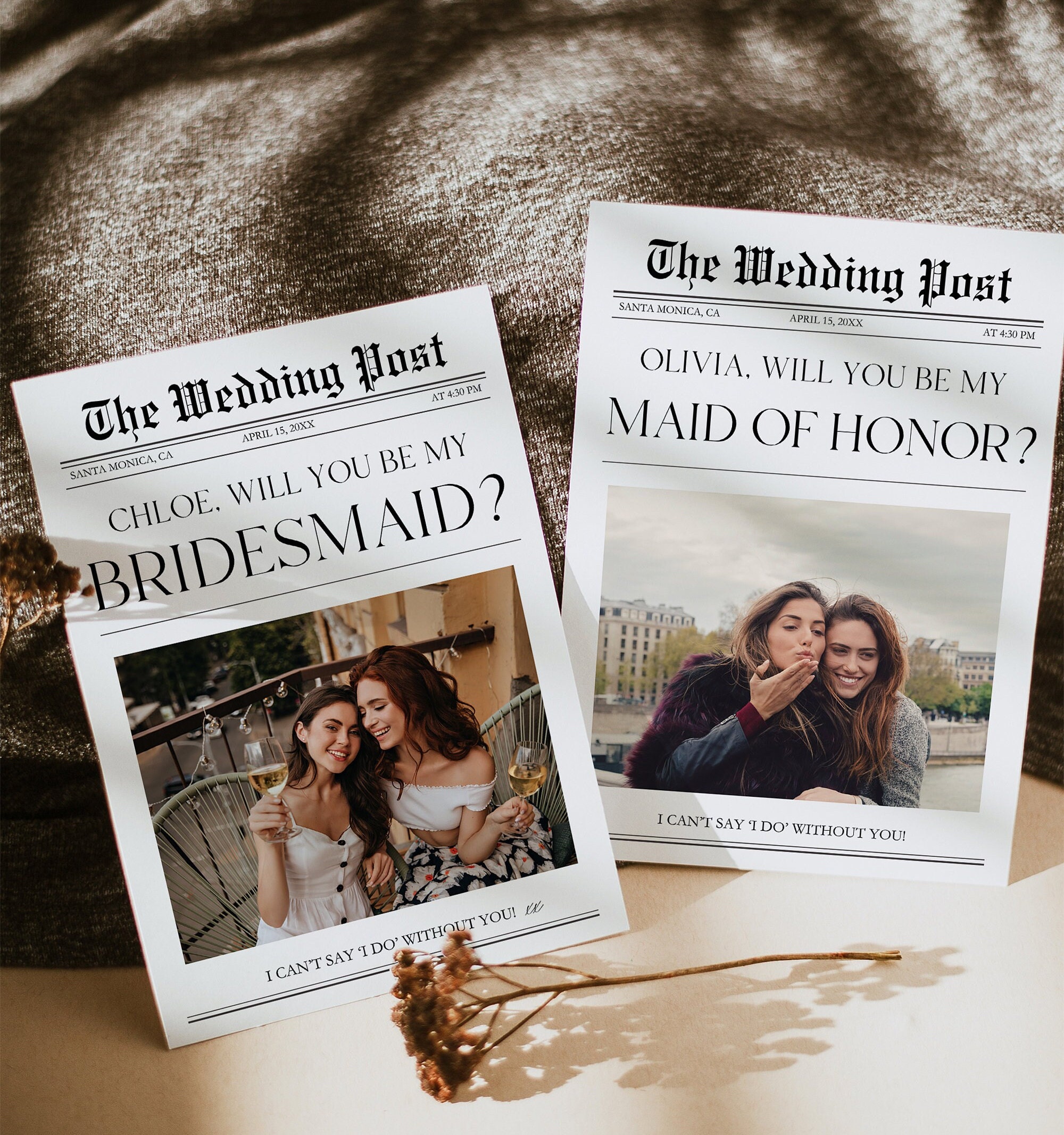 Newspaper Style Bridesmaid Proposal Card Template, Photo Info Card (Instant Down - image 3