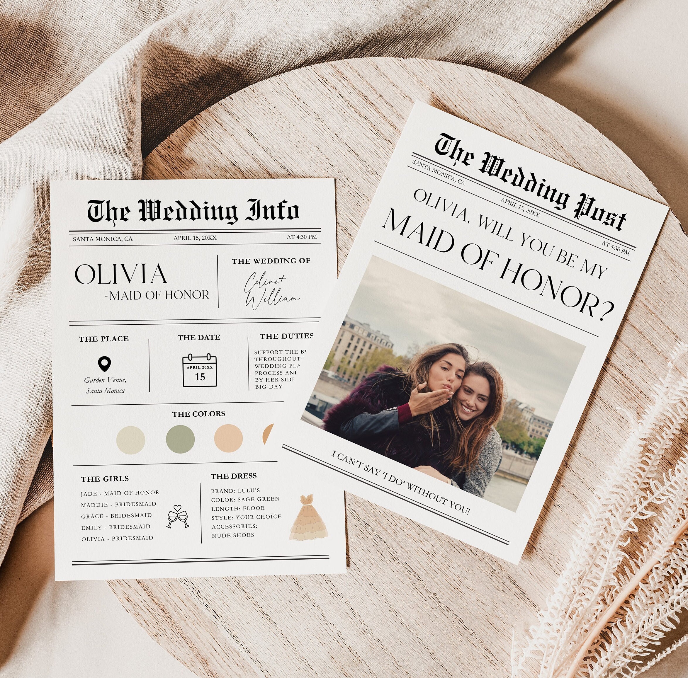 Newspaper Style Bridesmaid Proposal Card Template, Photo Info Card (Instant Down - image 6
