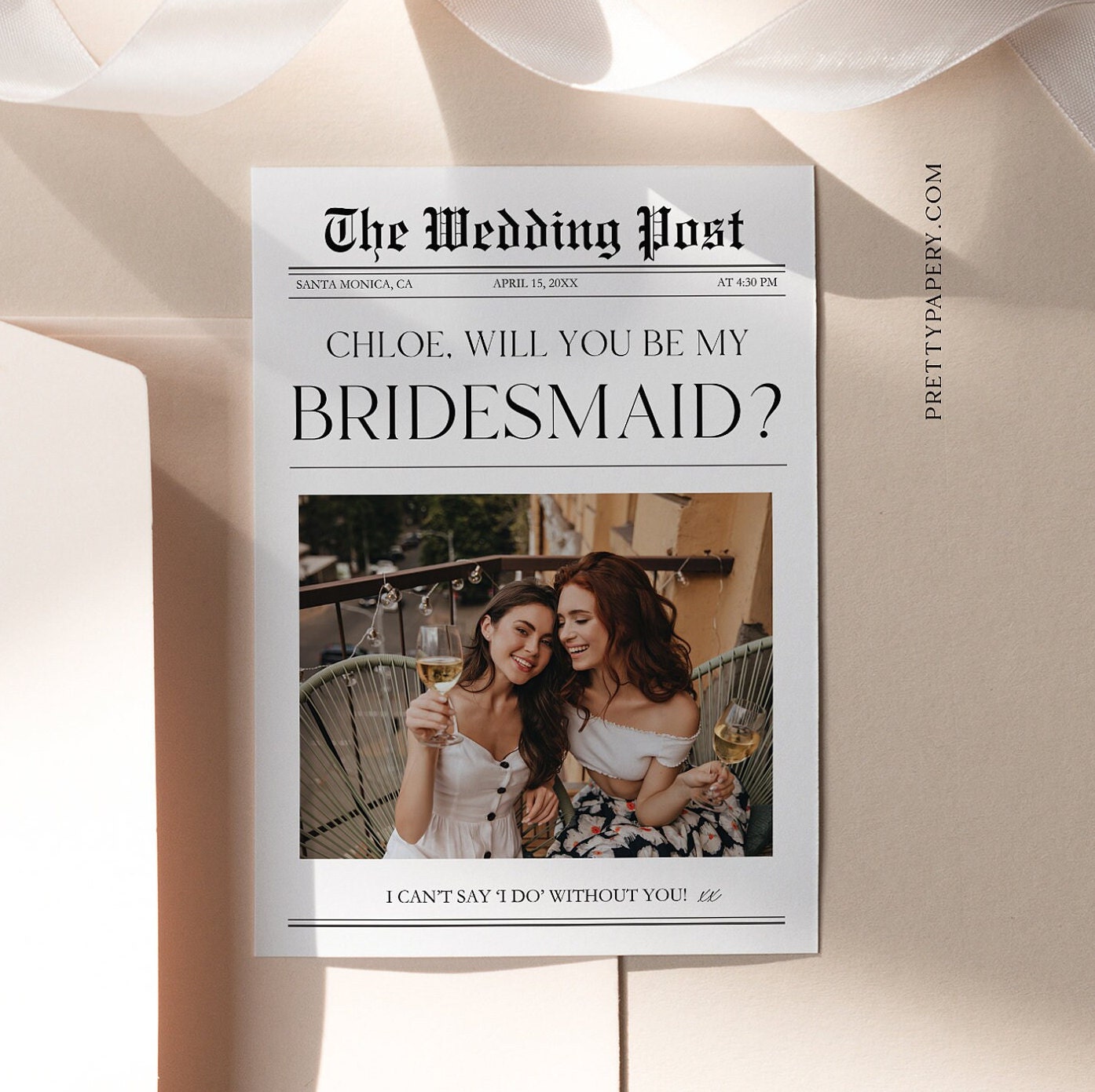 Newspaper Style Bridesmaid Proposal Card Template, Photo Info Card (Instant Down - image 9