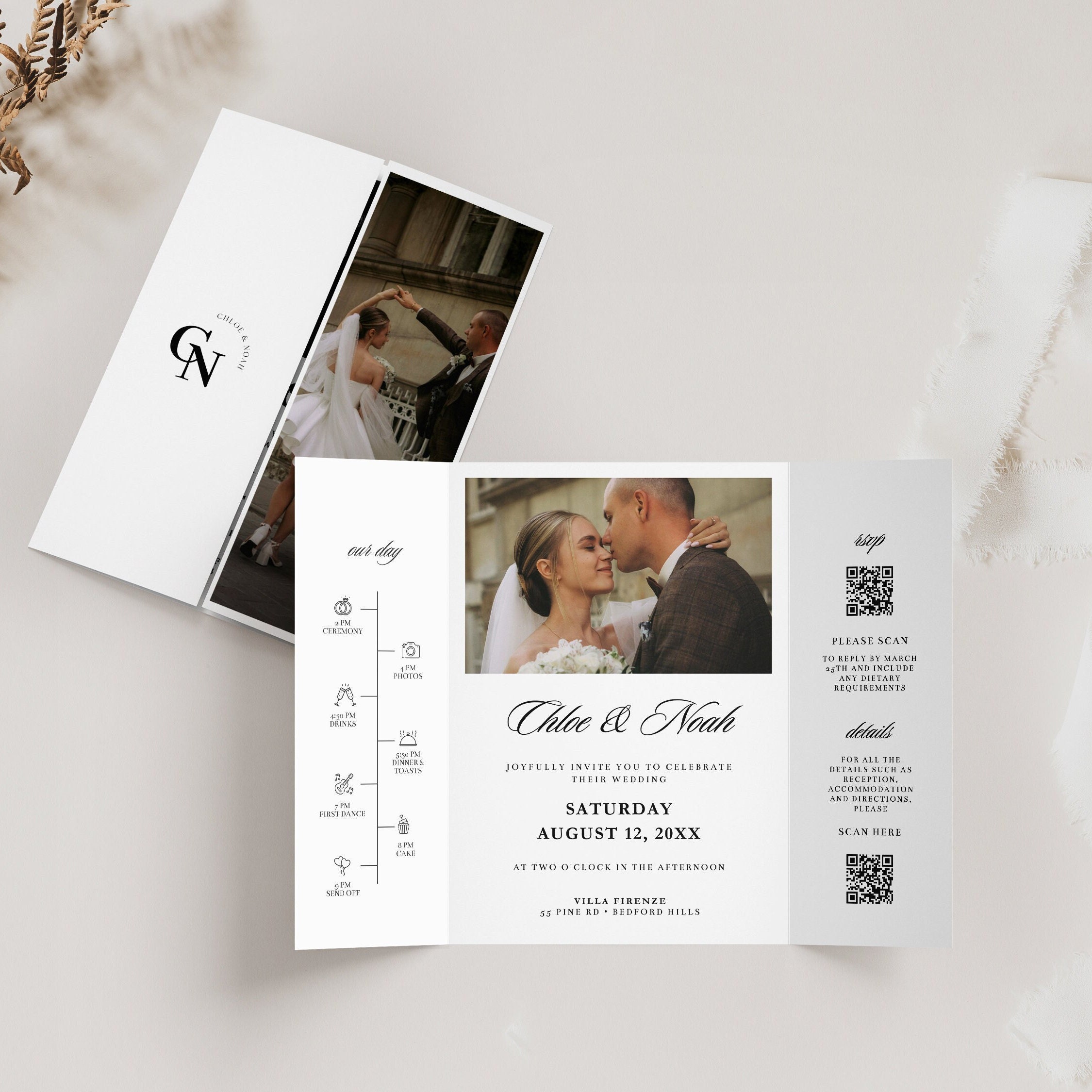 Foto Klappkarte, Hochzeitseinladung, minimalistisches Design (SOFORT DOWNLOAD) — Hauptansicht