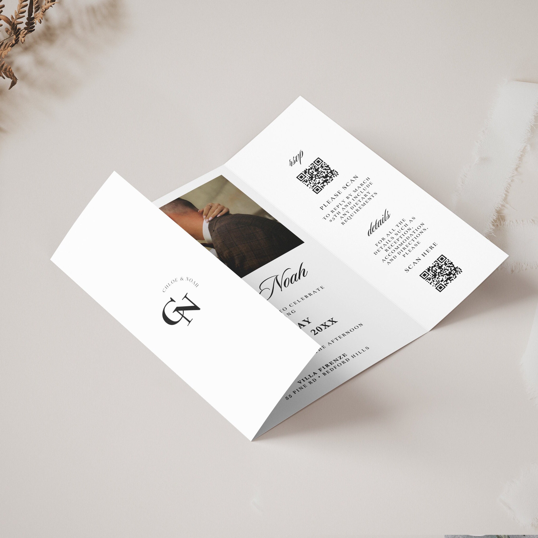 Foto Klappkarte, Hochzeitseinladung, minimalistisches Design (SOFORT DOWNLOAD) — weitere Design-Ansicht
