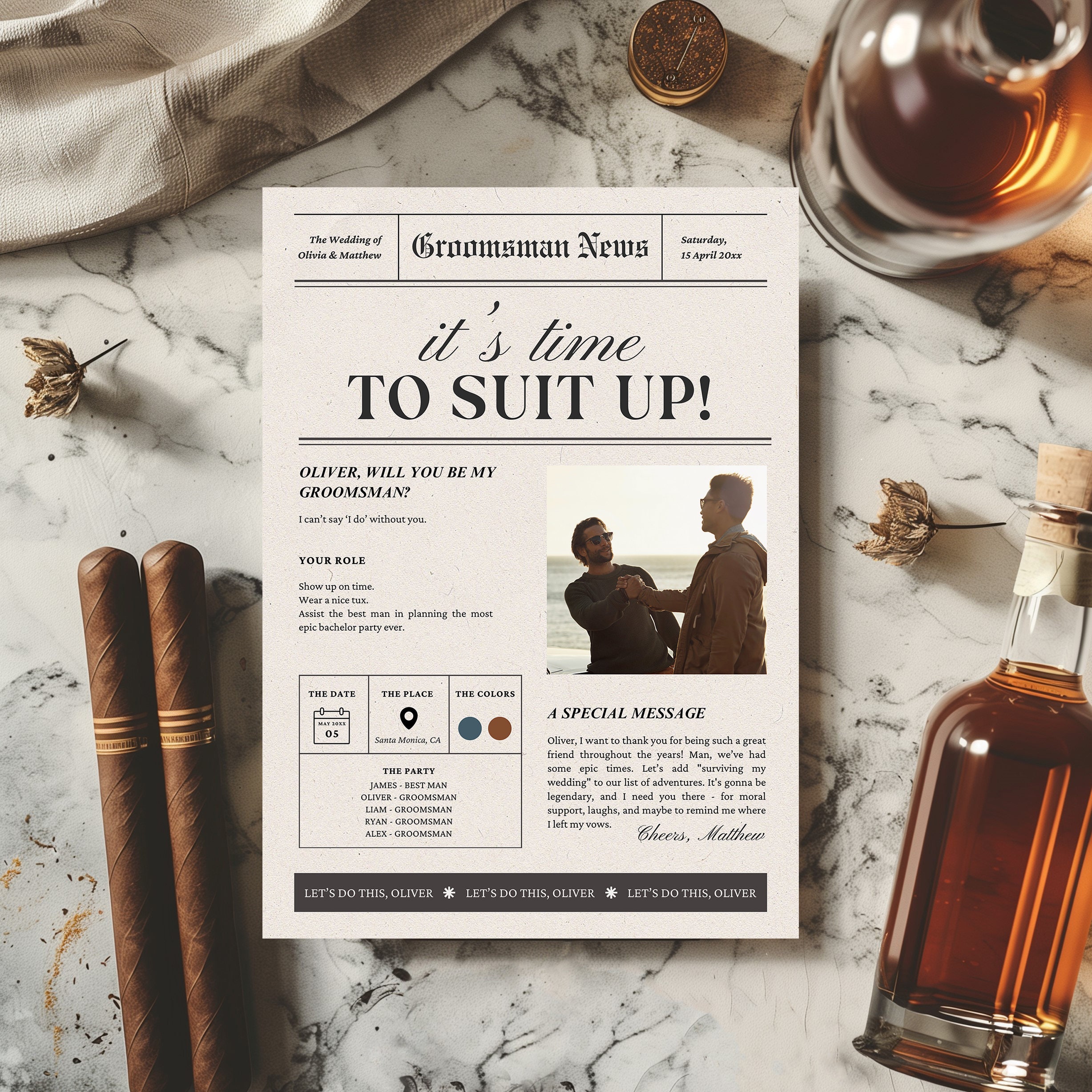 Newspaper Groomsmen Proposal Template, Suit Up Card (Canva, Instant Download)