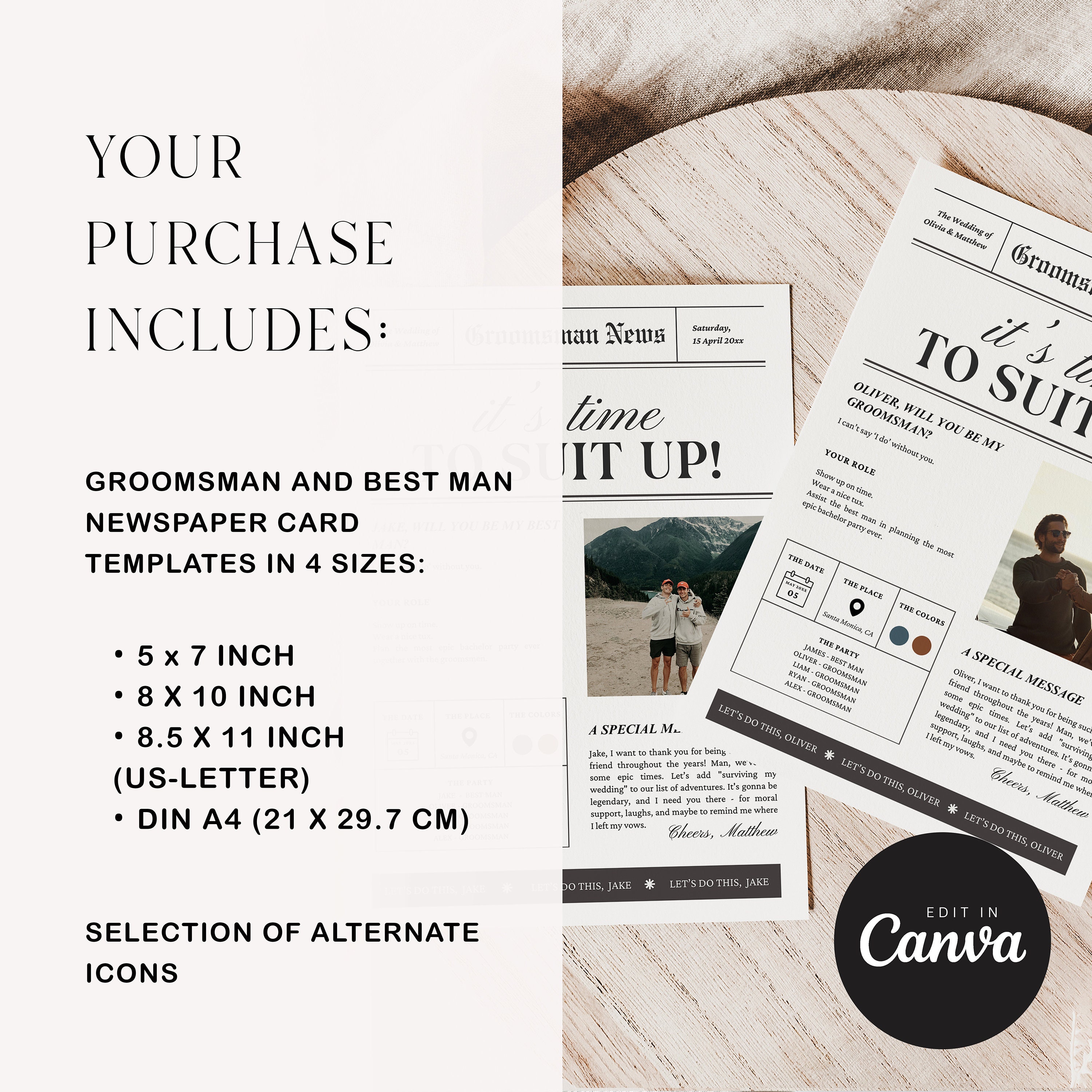 Newspaper Groomsmen Proposal Template, Suit Up Card (Canva, Instant Download) - image 2