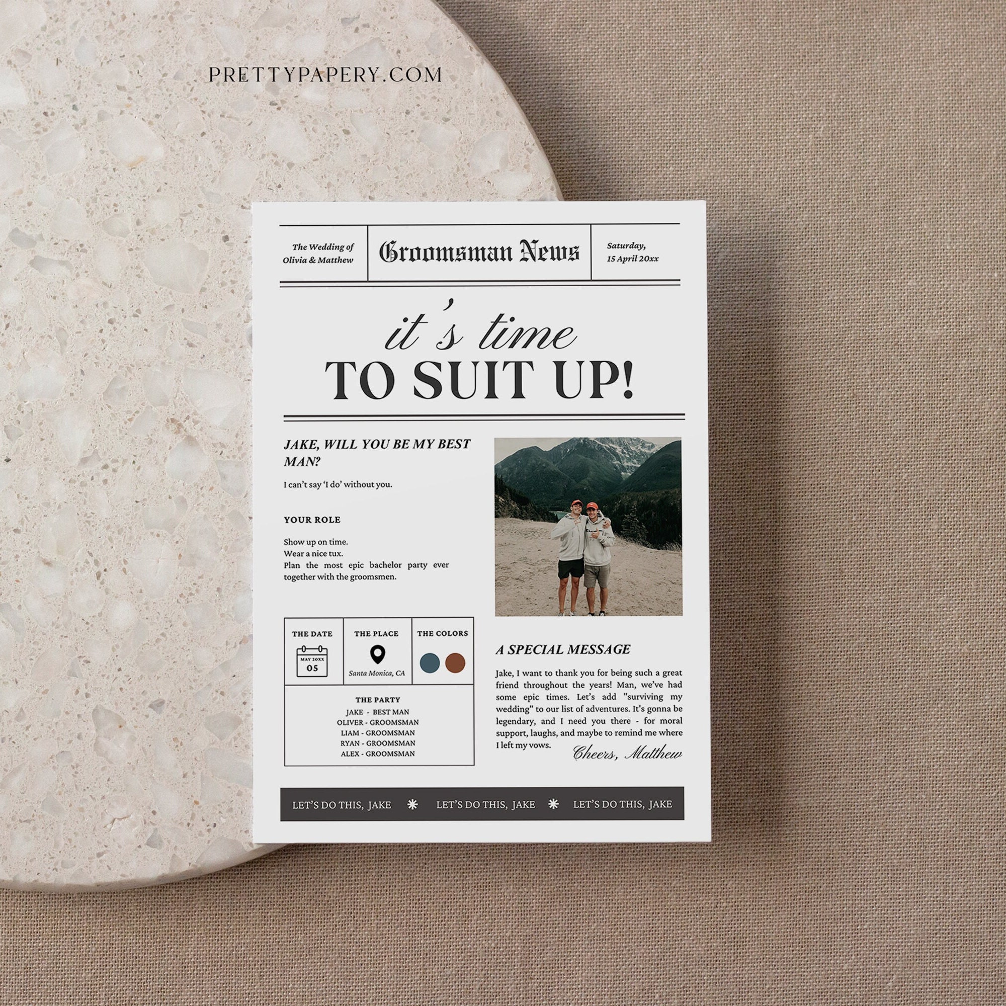 Newspaper Groomsmen Proposal Template, Suit Up Card (Canva, Instant Download) - image 7