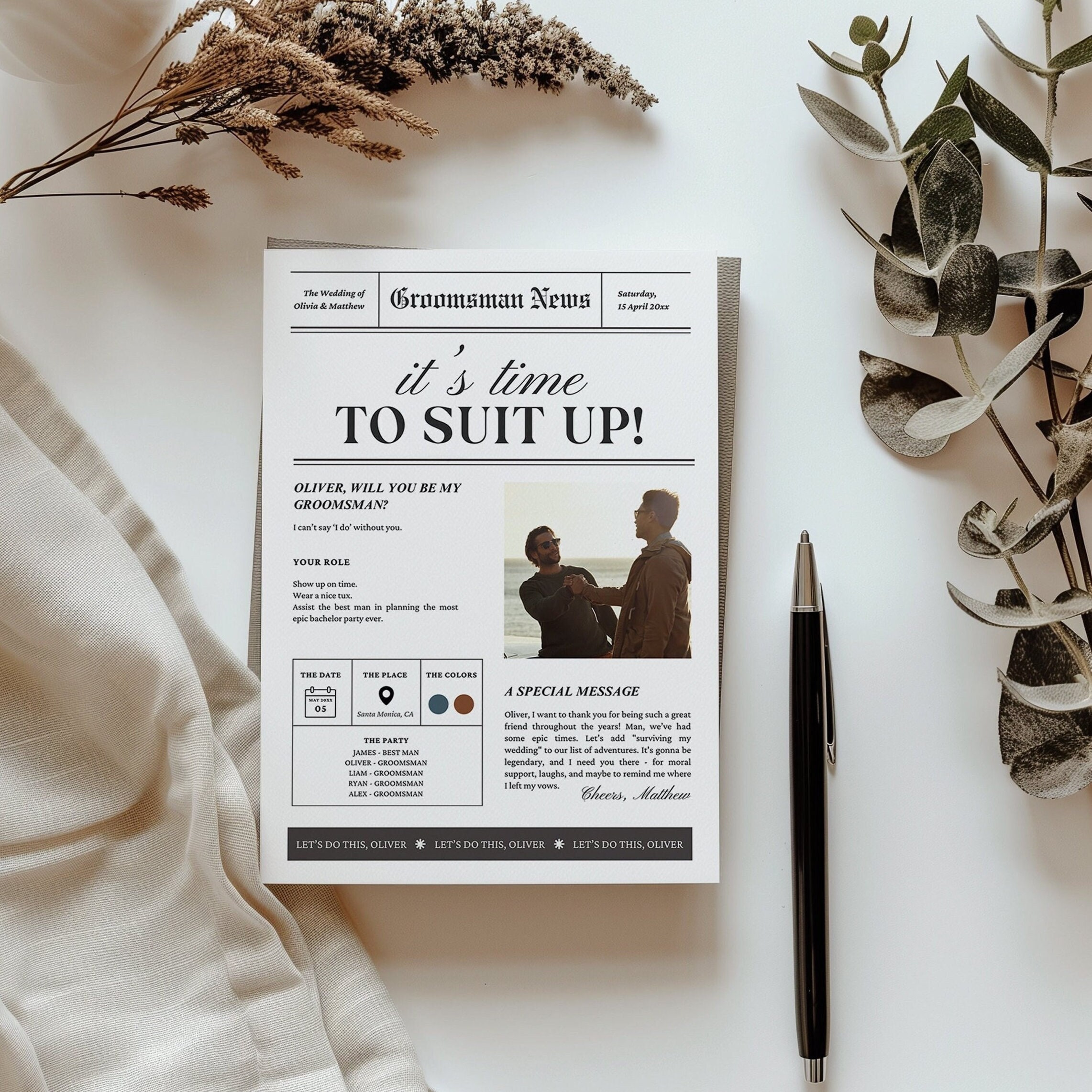 Newspaper Groomsmen Proposal Template, Suit Up Card (Canva, Instant Download) - image 9