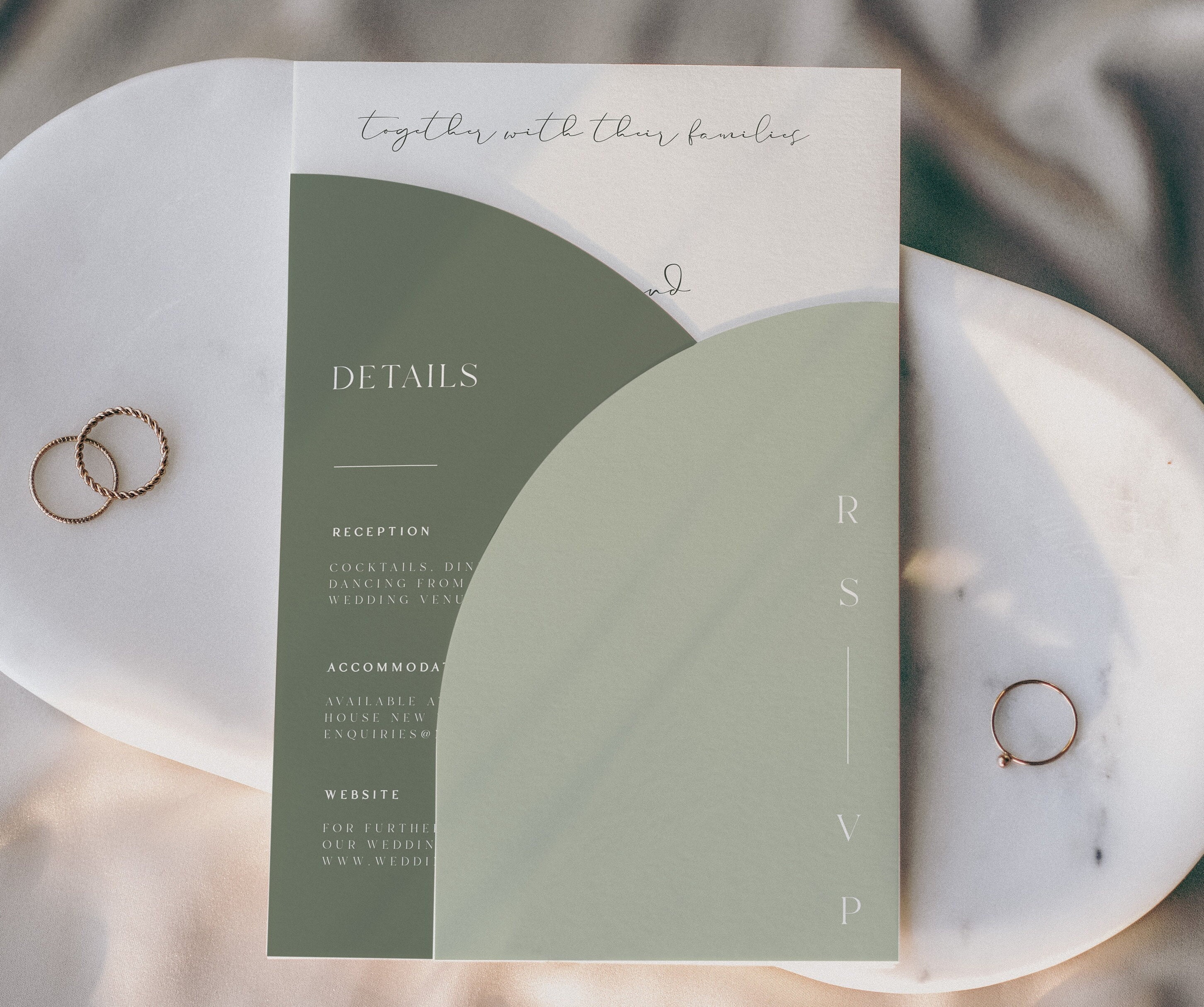 Sage Green Half Arch Wedding Invitation Suite, Minimalist Ca