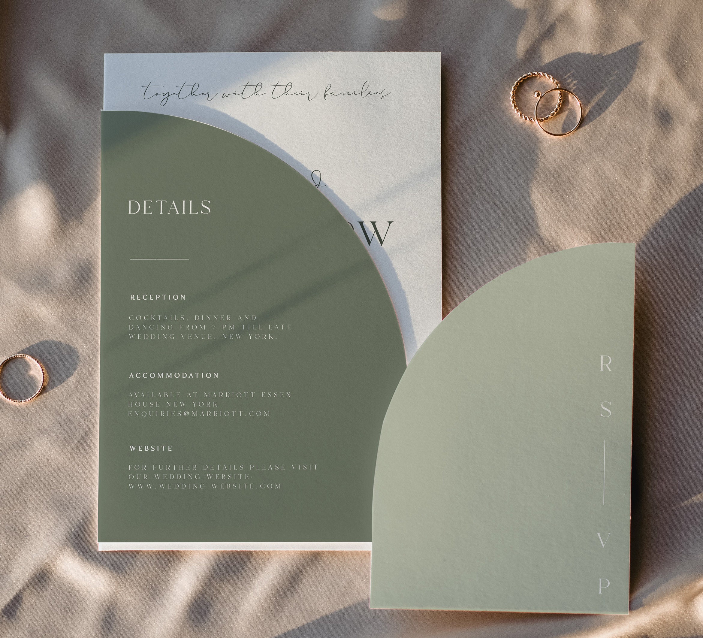 Sage Green Half Arch Wedding Invitation Suite, Minimalist Canva Template (Instant Download — minimalist design detail