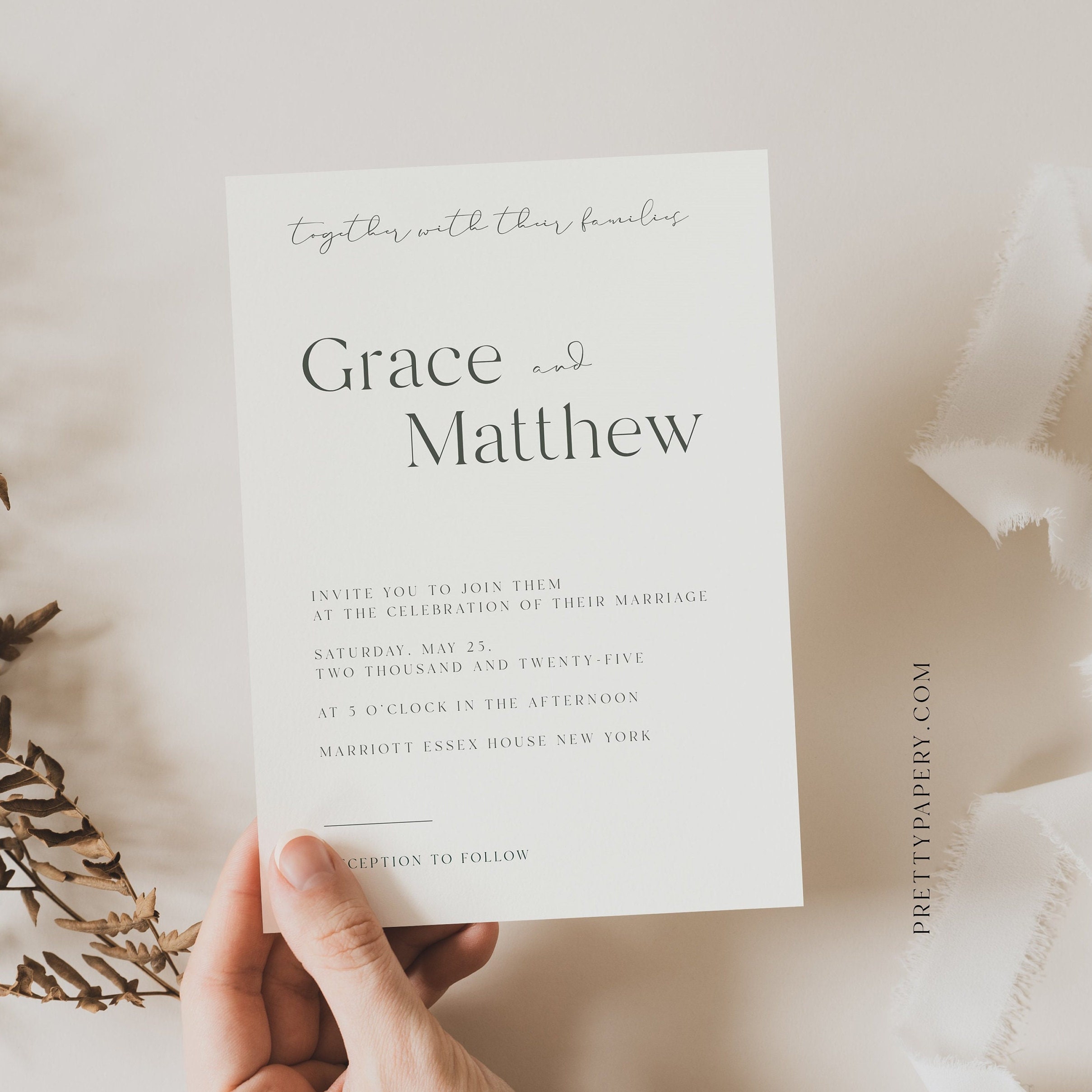 Sage Green Half Arch Wedding Invitation Suite, Minimalist Canva Template (Instant Download — in real wedding context