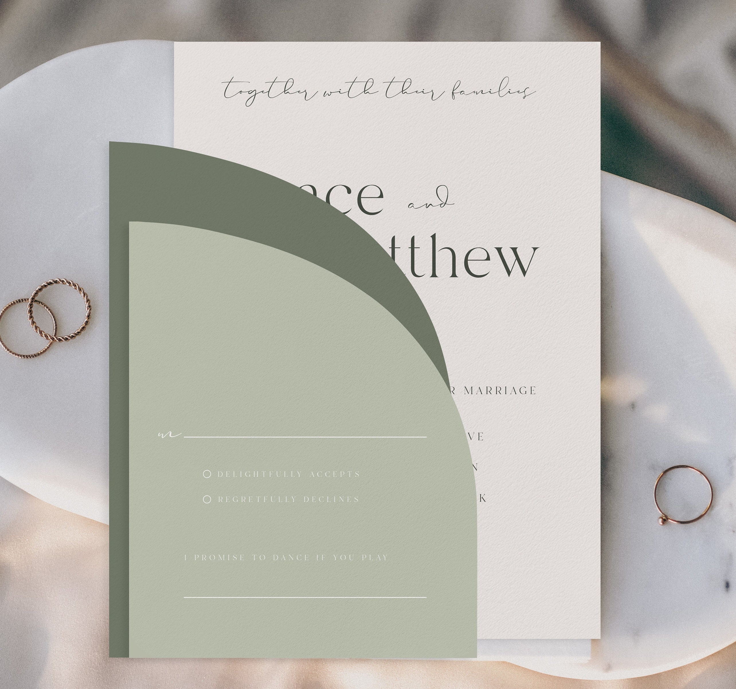 Sage Green Half Arch Wedding Invitation Suite, Minimalist Canva Template (Instant Download — alternate color variant