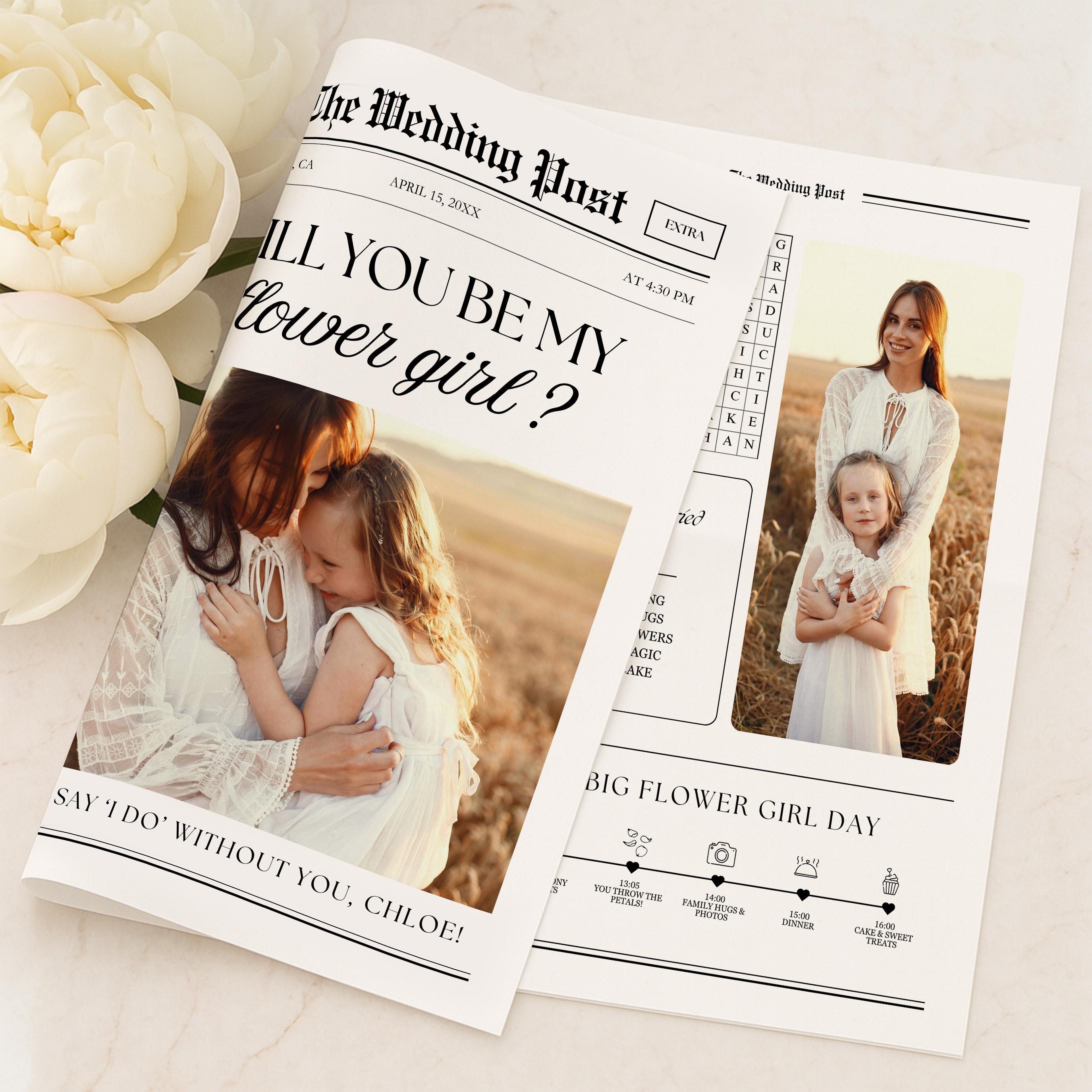 Flower Girl Proposal Newspaper Template, Editable Canva Design (Instant Download) — color and font customization preview