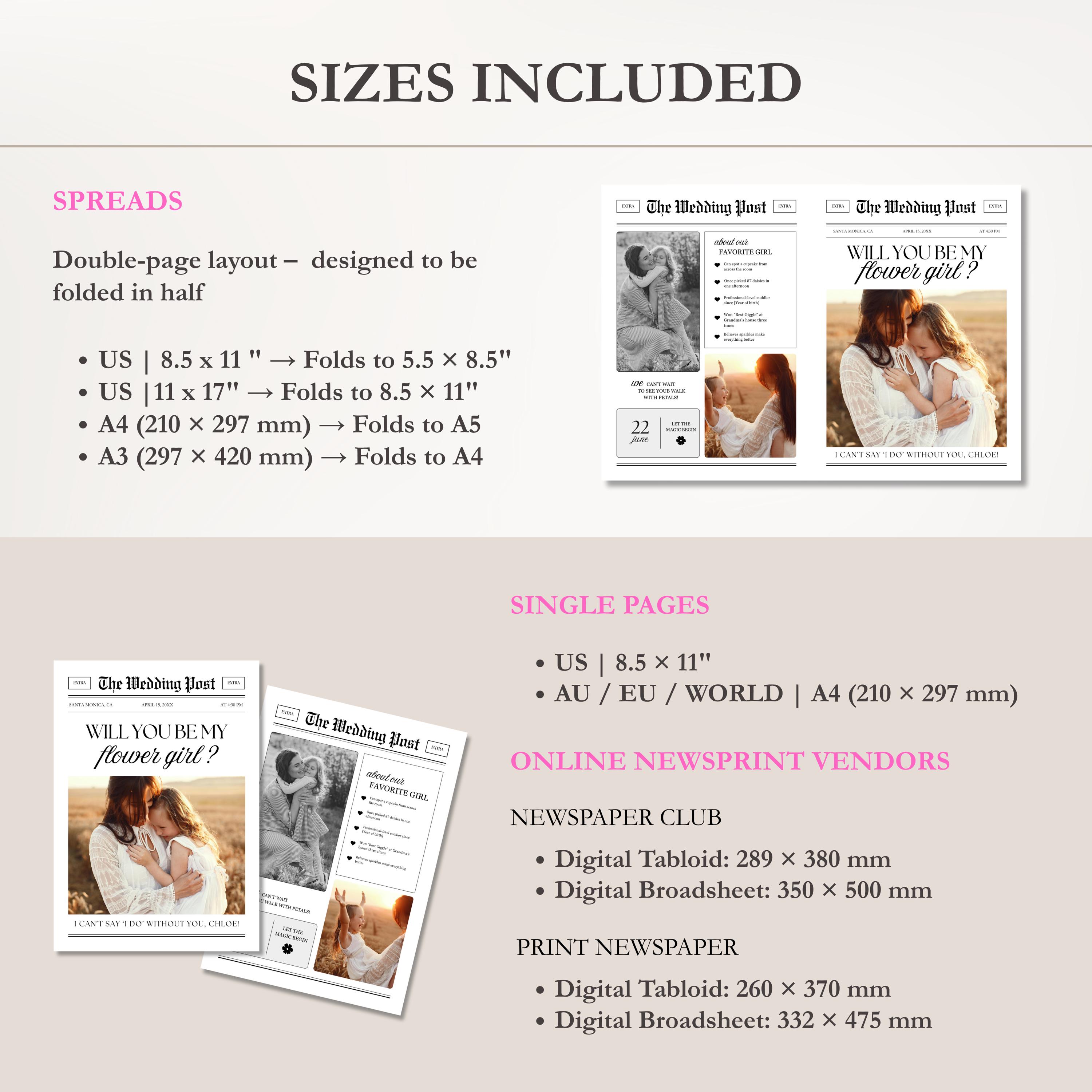 Flower Girl Proposal Newspaper Template, Editable Canva Design (Instant Download) — alternate color variant