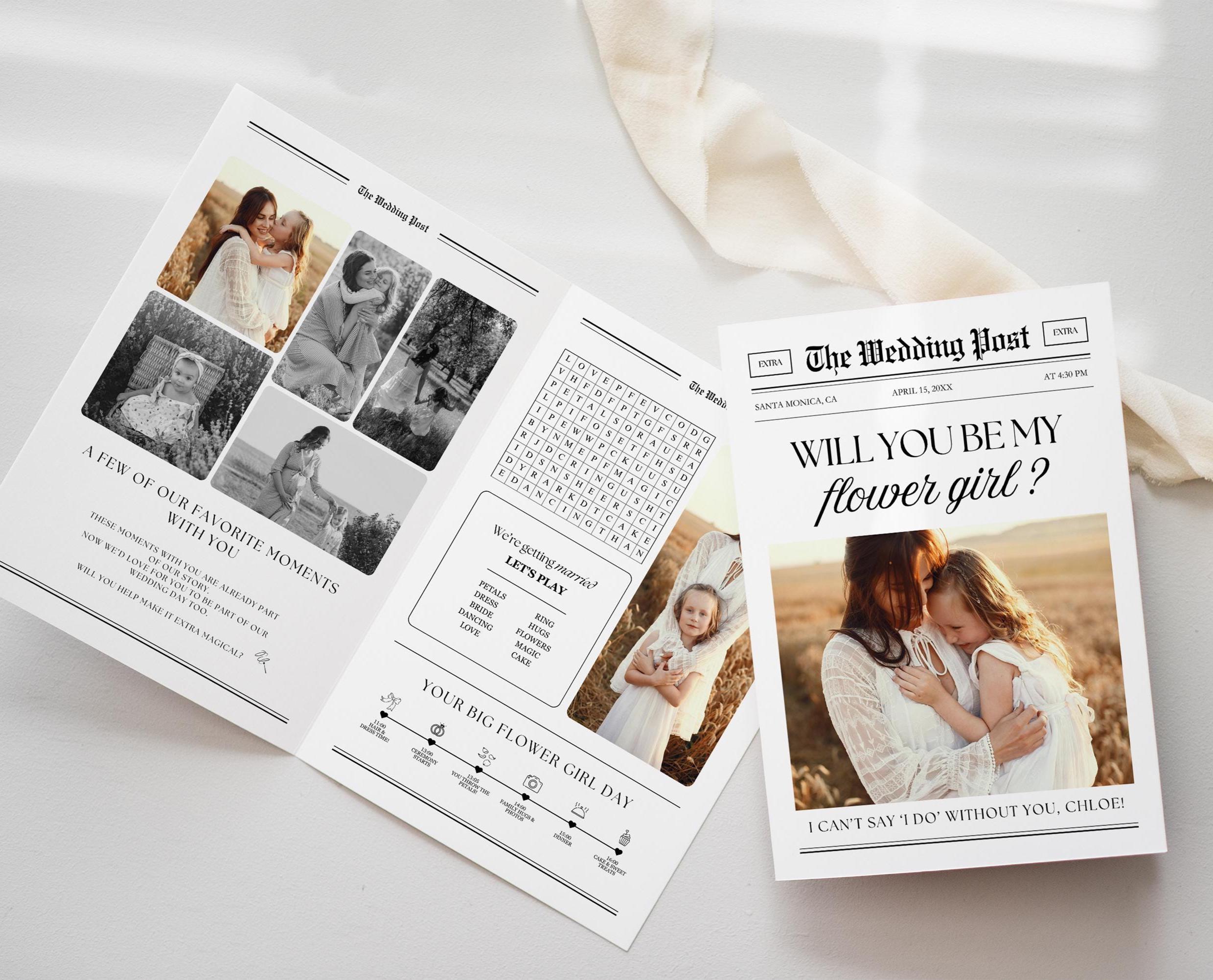 Flower Girl Proposal Newspaper Template, Editable Canva Design (Instant Download) — additional design view