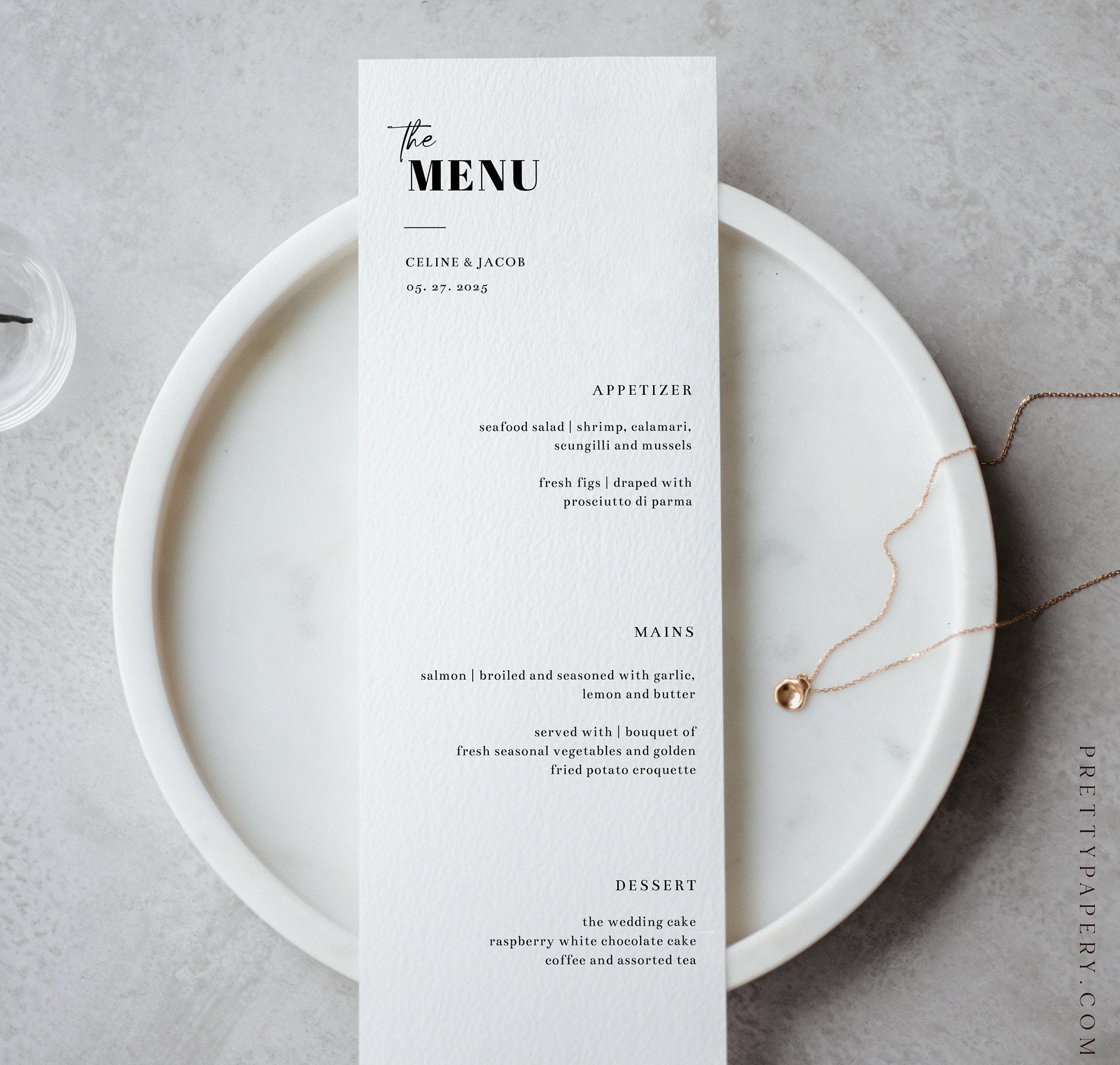 Minimalist Wedding Menu Template, Modern Font (Instant Download)