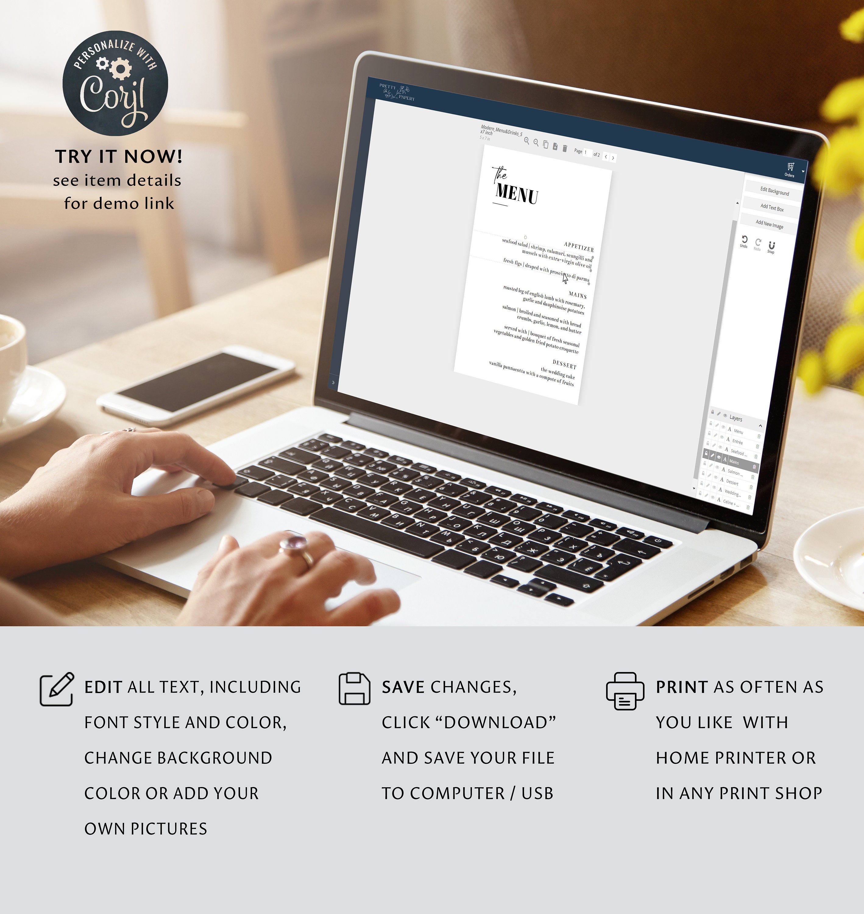 Minimalist Wedding Menu Template, Modern Font (Instant Download) - image 5