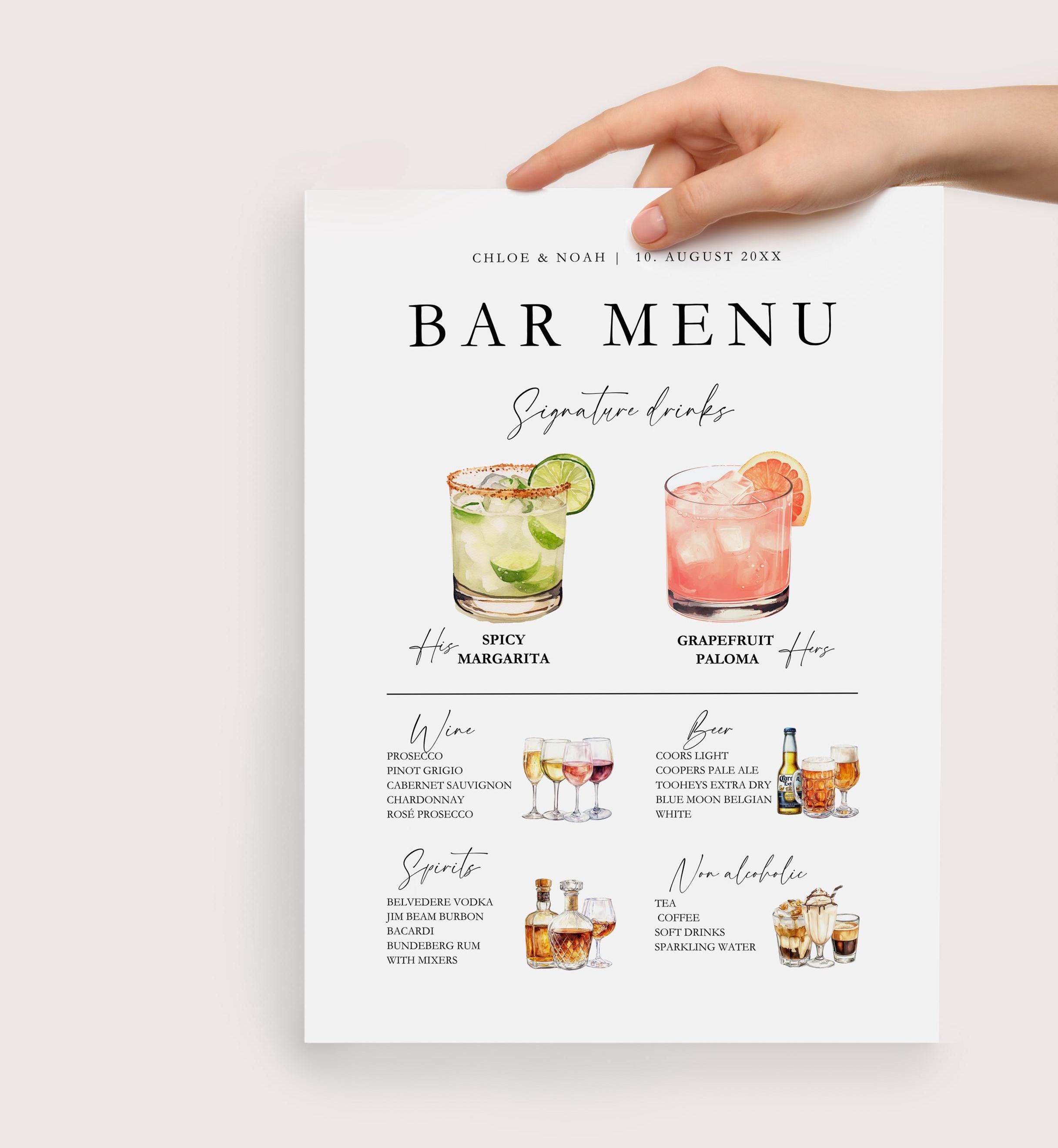 Wedding Bar Menu Sign Template, Signature Drinks (Canva Template, Instant Downlo - image 4