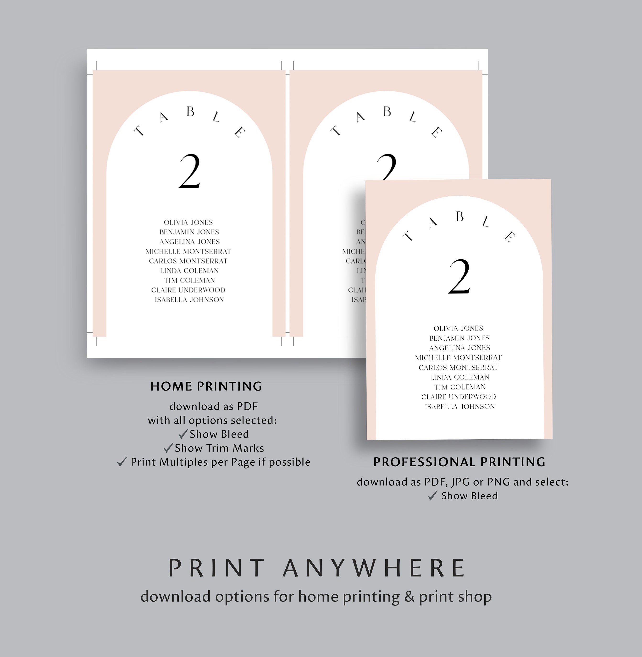 Arched Wedding Seating Cards Template, Minimalist Design (Instant Download) - image 6