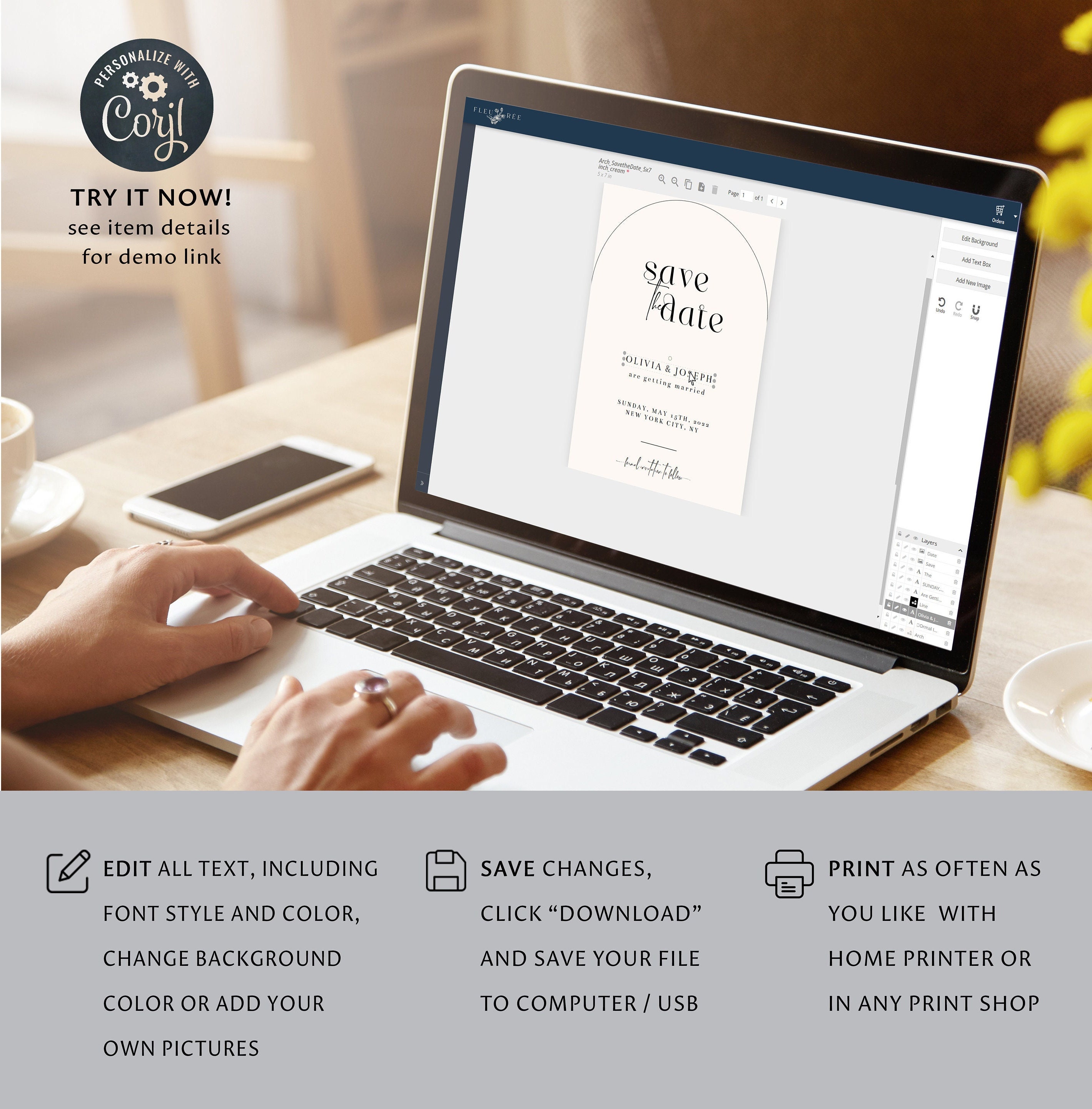 Arch Save the Date Cards Template, Save the Dates, Instant Download - image 2