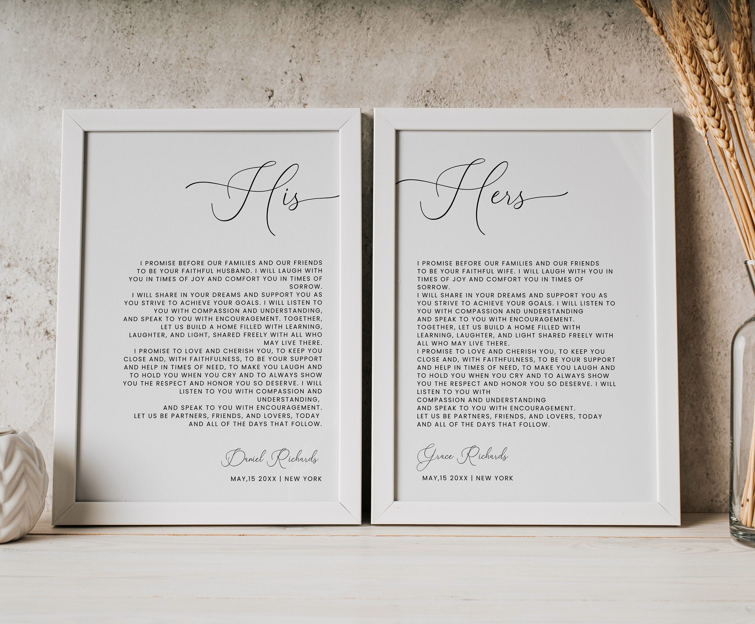 Wedding Vows Anniversary Gift Template, Minimalist Wall Art (INSTANT DOWNLOAD)