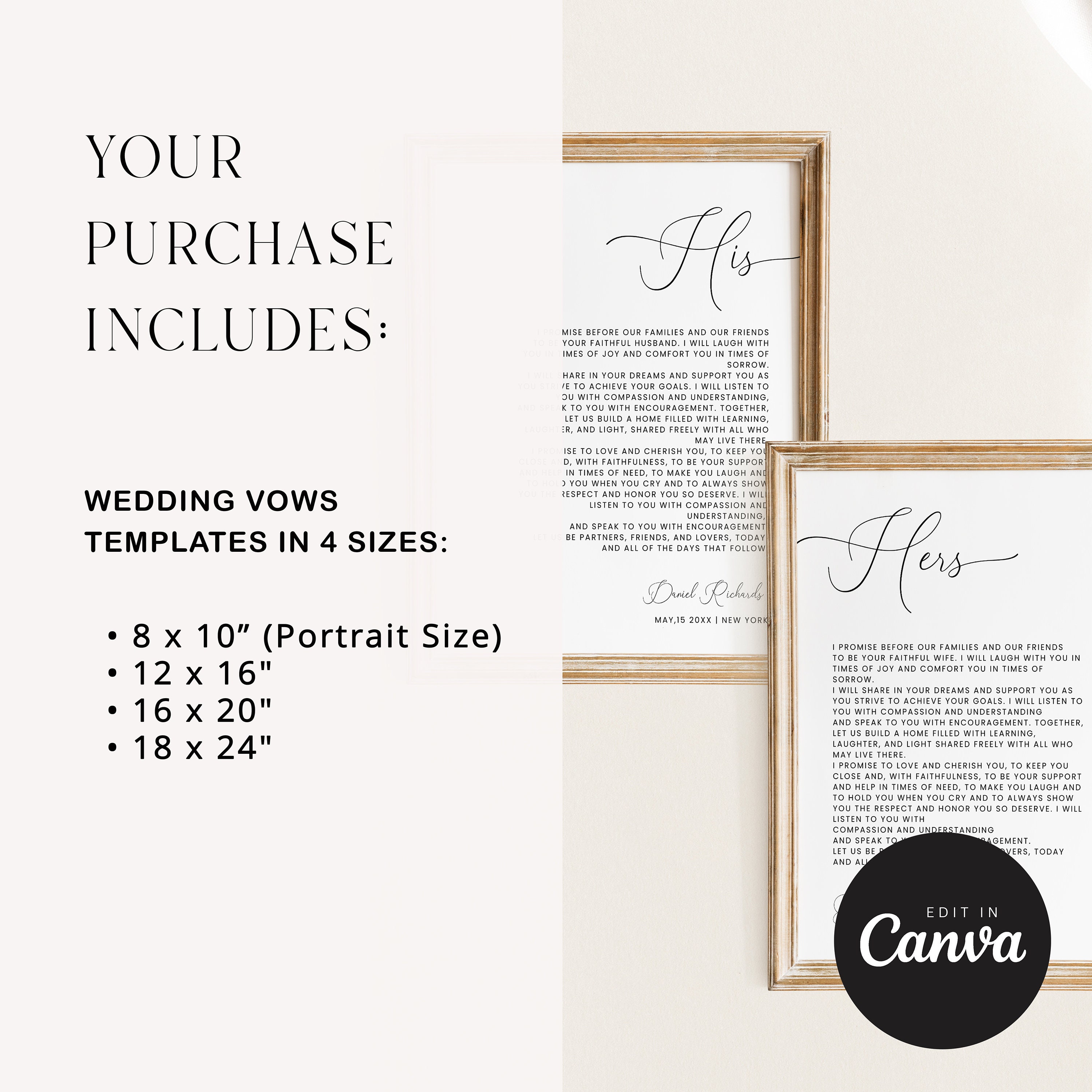 Wedding Vows Anniversary Gift Template, Minimalist Wall Art (INSTANT DOWNLOAD) - image 2